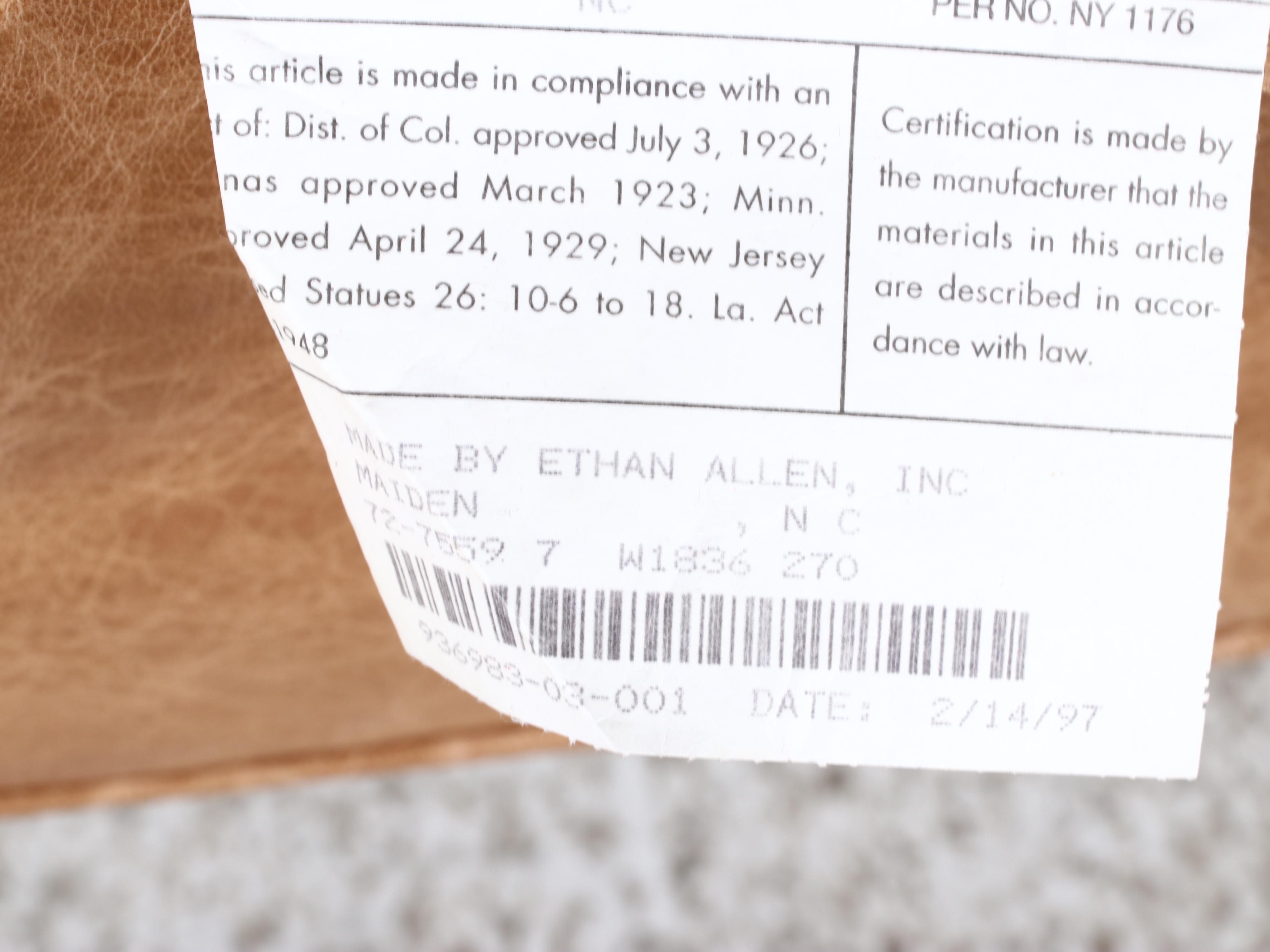 Ethan Allen Hardwood and Leather Wingback Armchair and Ottoman