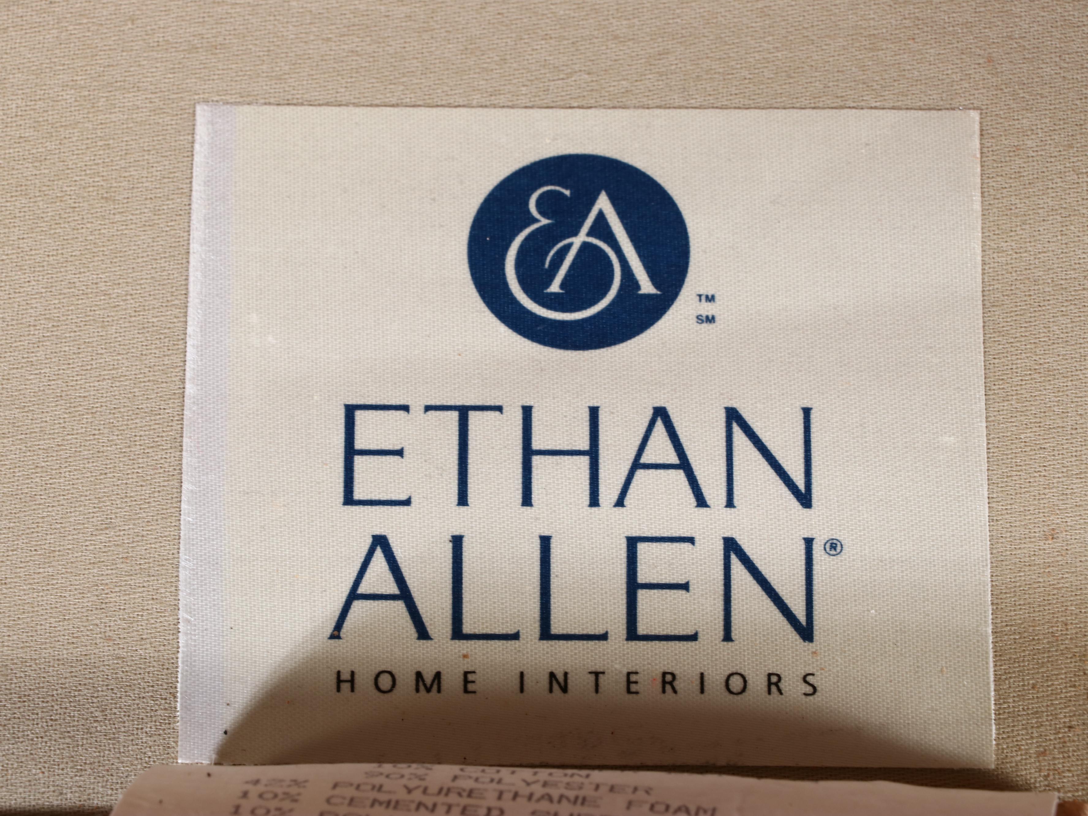 Ethan Allen Hardwood and Leather Wingback Armchair and Ottoman