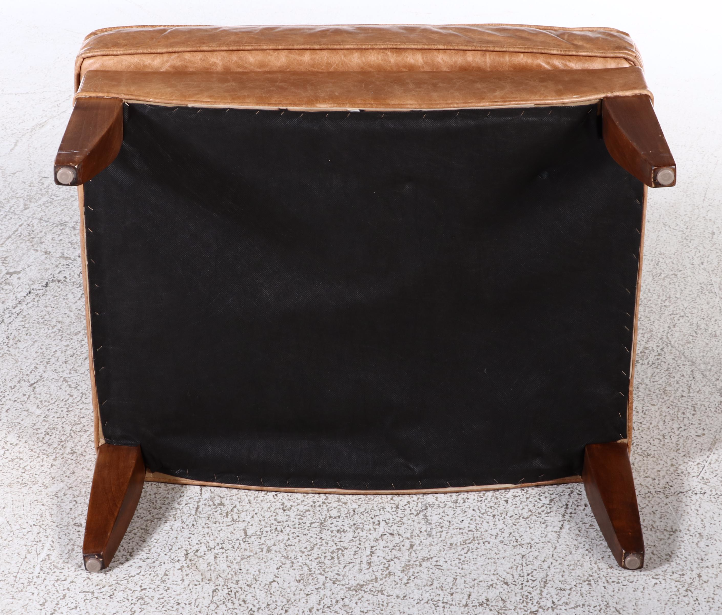 Ethan Allen Hardwood and Leather Wingback Armchair and Ottoman