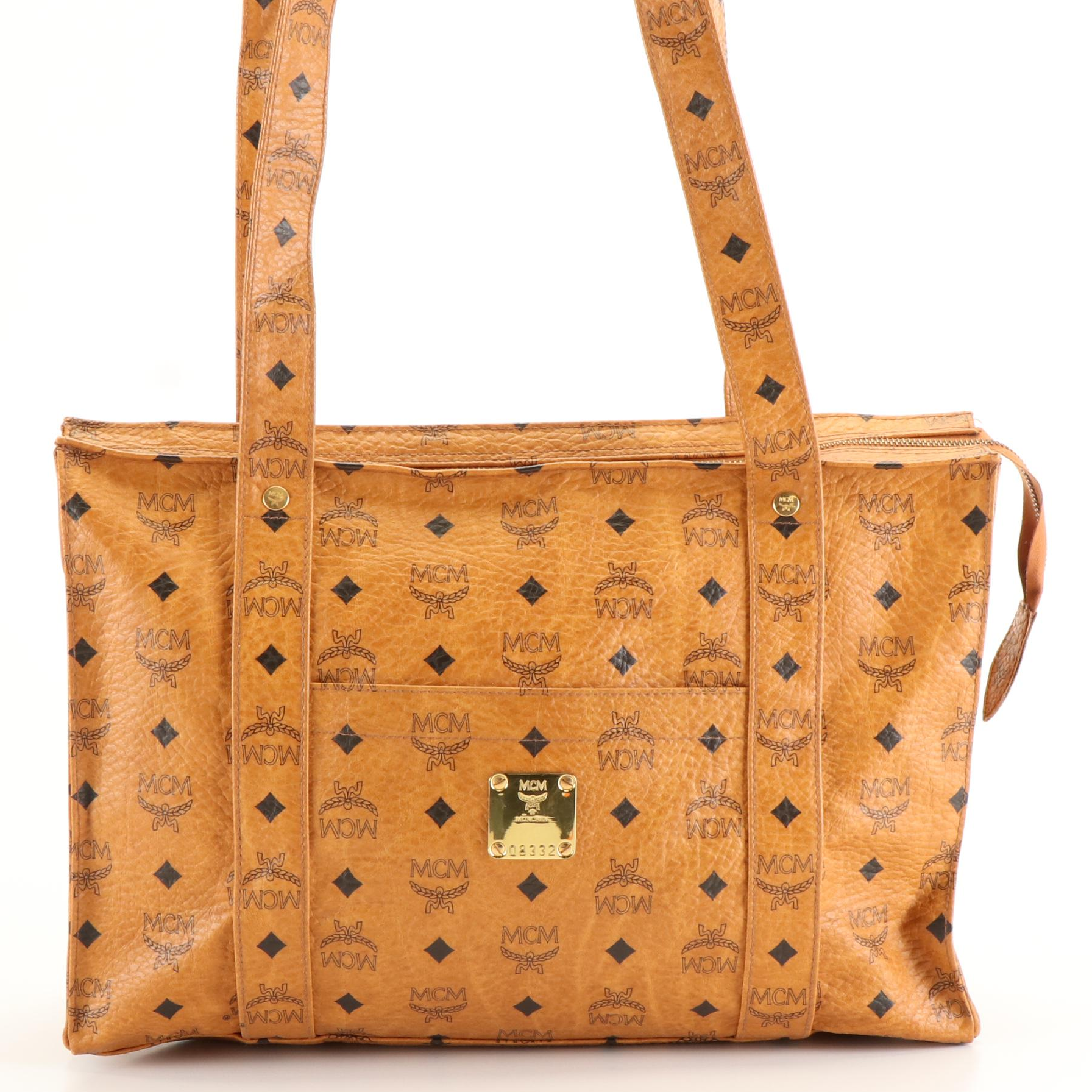 MCM Shoulder Tote Bag in Cognac Visetos Coated Canvas
