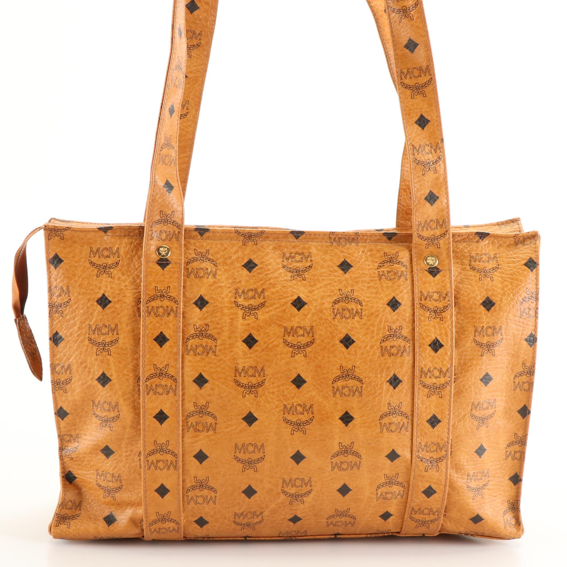 MCM Shoulder Tote Bag in Cognac Visetos Coated Canvas