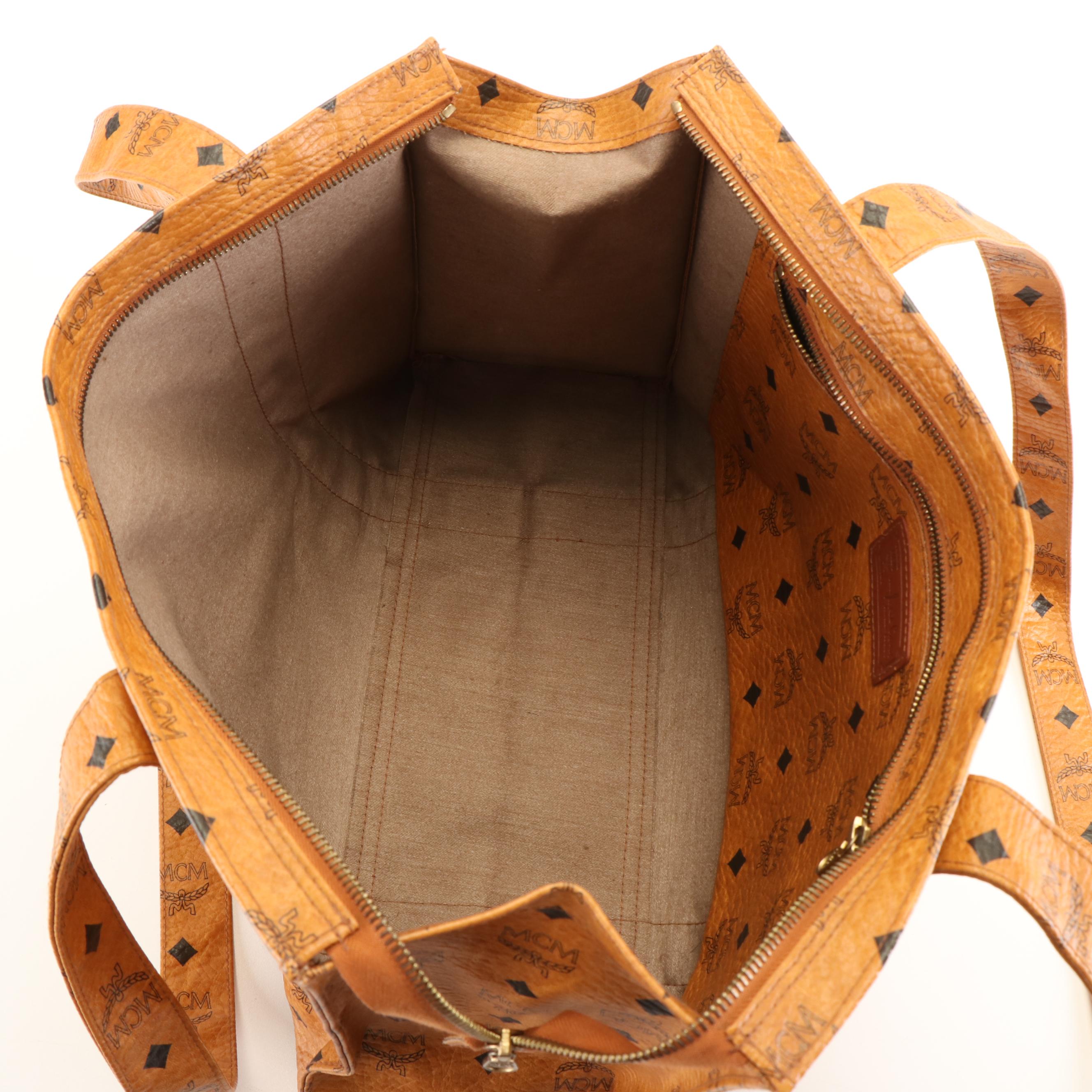 MCM Shoulder Tote Bag in Cognac Visetos Coated Canvas