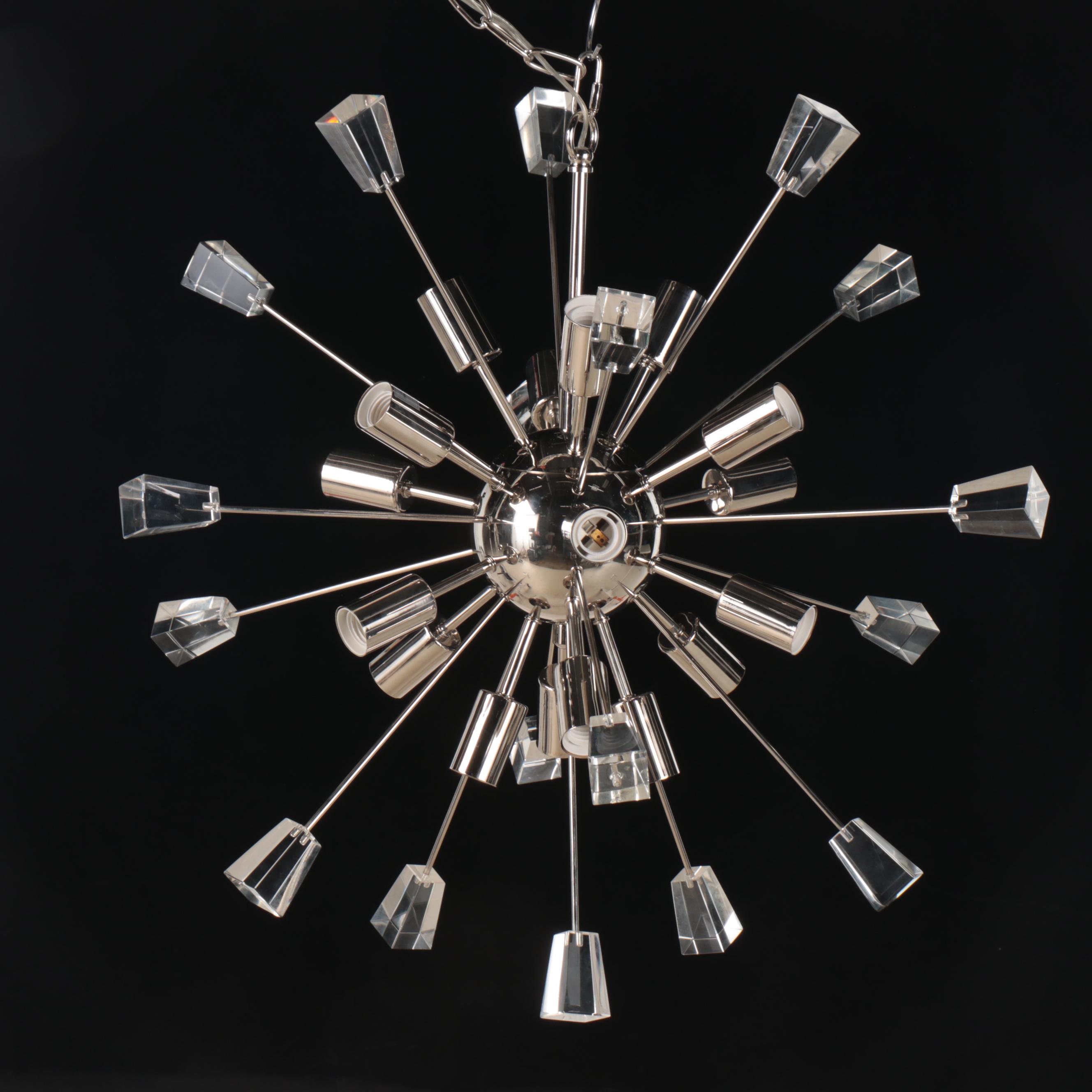Mid Century Modern Chromed Metal and Acrylic Sputnik Pendant, 21st Century