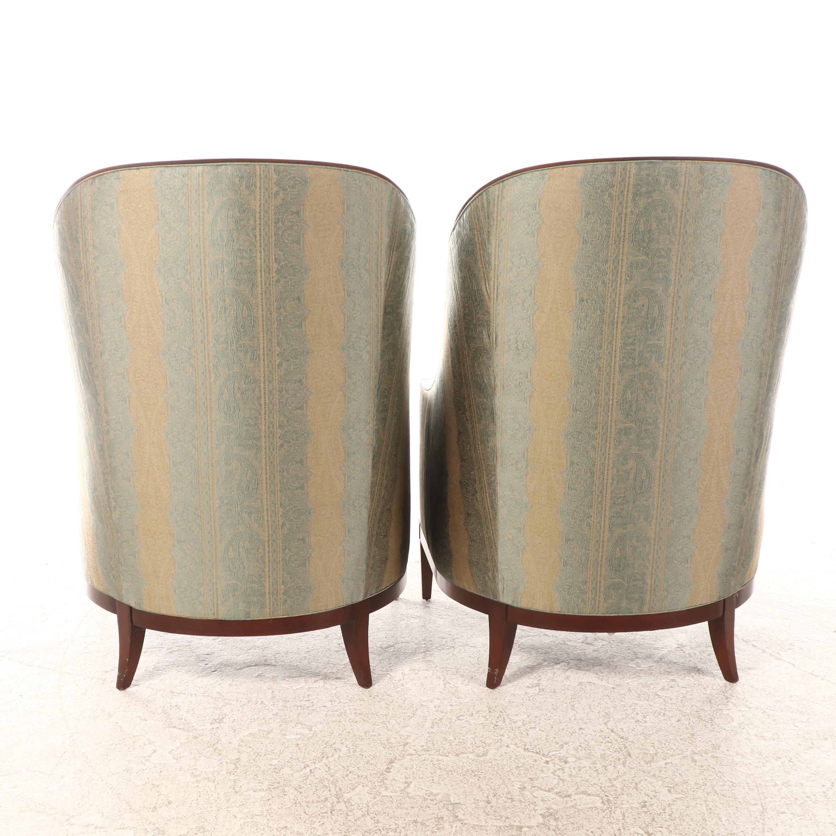 Pair of John Widdicomb Cherrywood and Custom-Upholstered Gondola-Back Armchairs