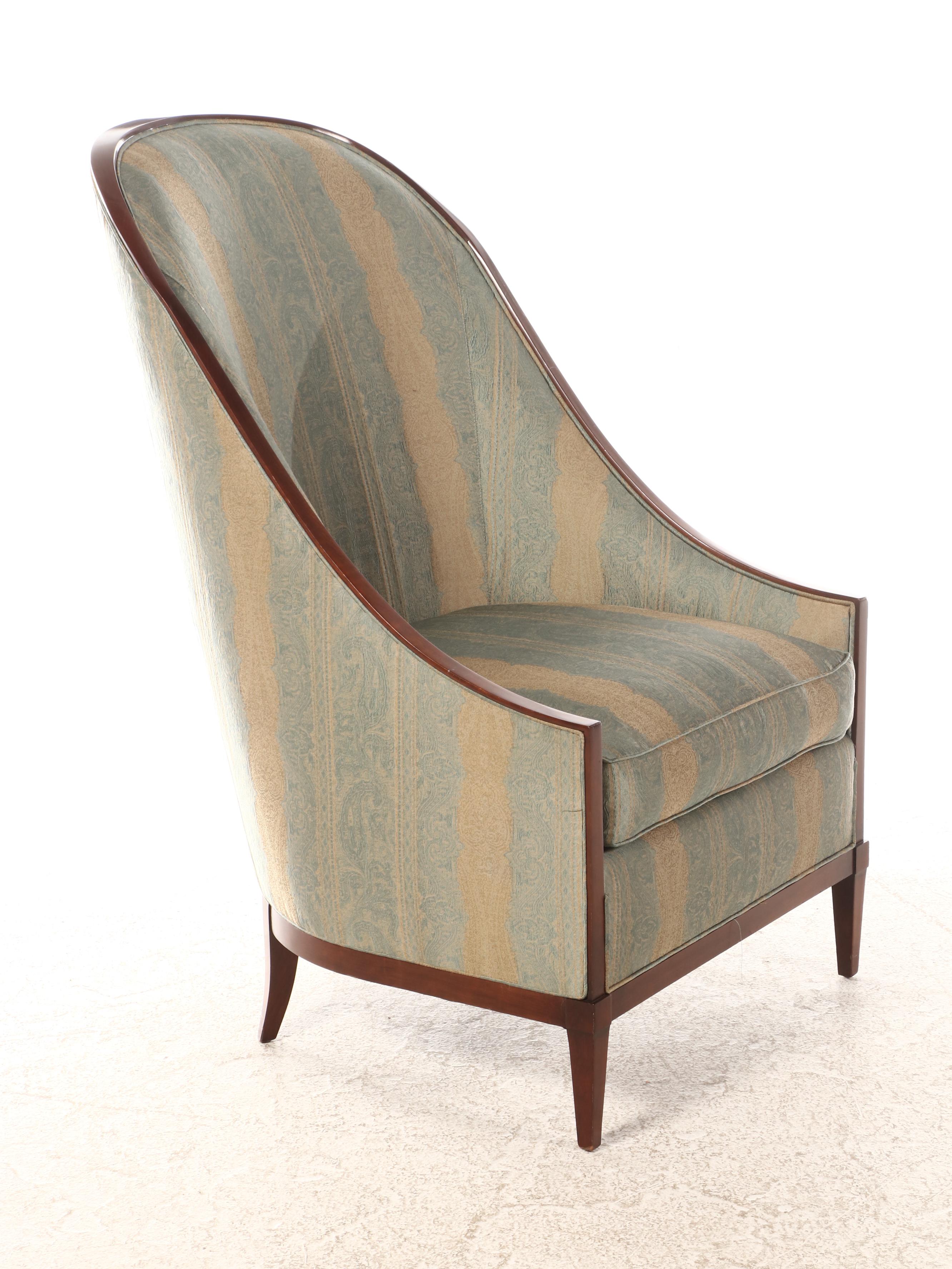 Pair of John Widdicomb Cherrywood and Custom-Upholstered Gondola-Back Armchairs