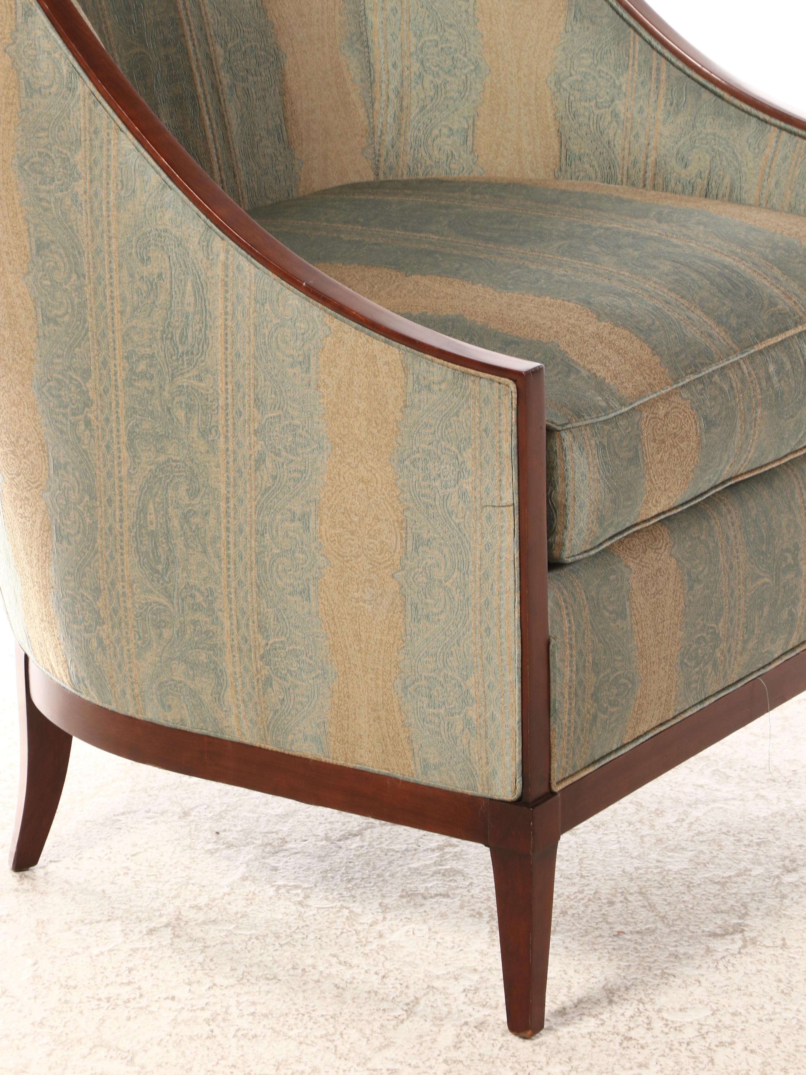 Pair of John Widdicomb Cherrywood and Custom-Upholstered Gondola-Back Armchairs