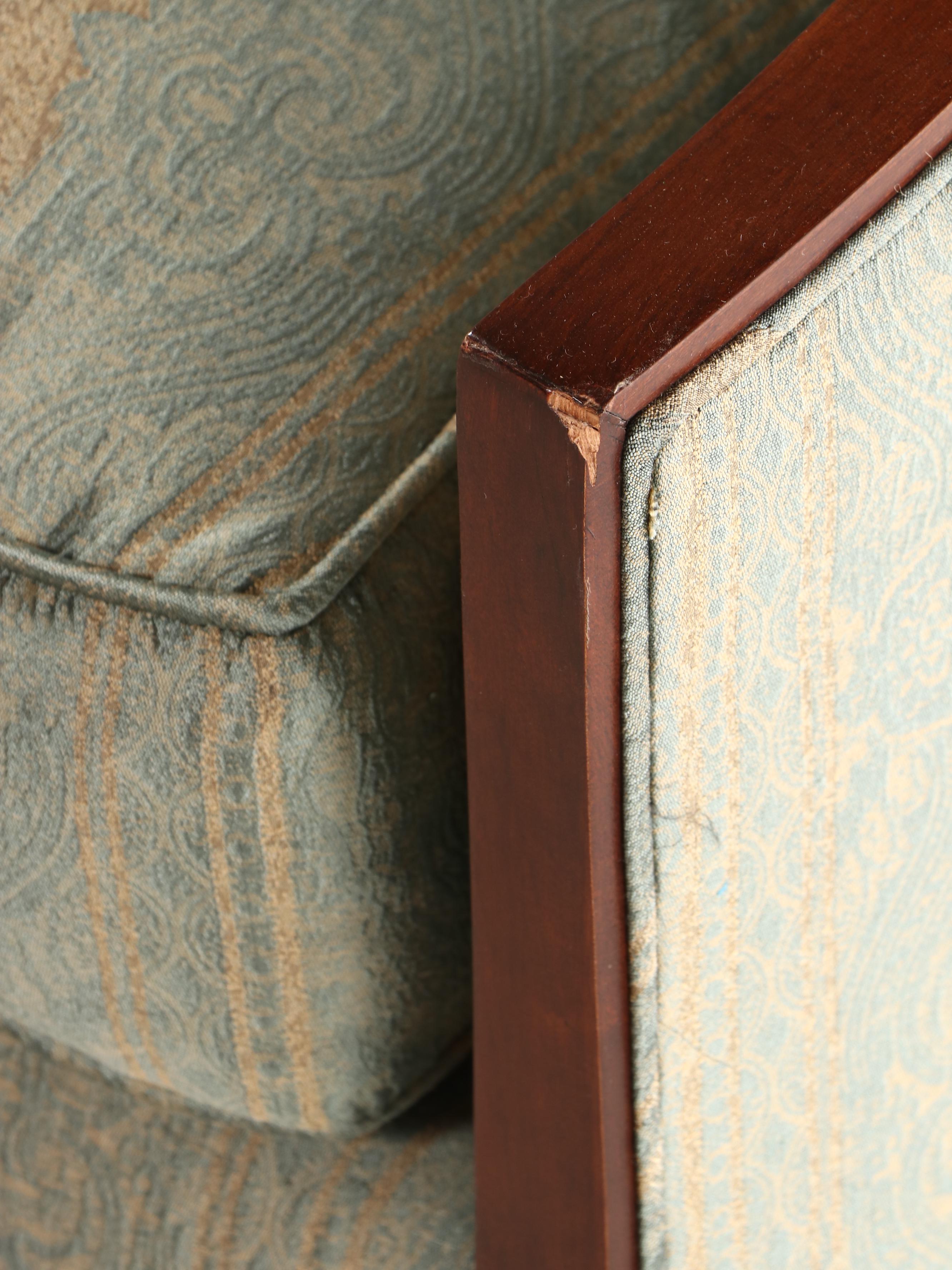 Pair of John Widdicomb Cherrywood and Custom-Upholstered Gondola-Back Armchairs