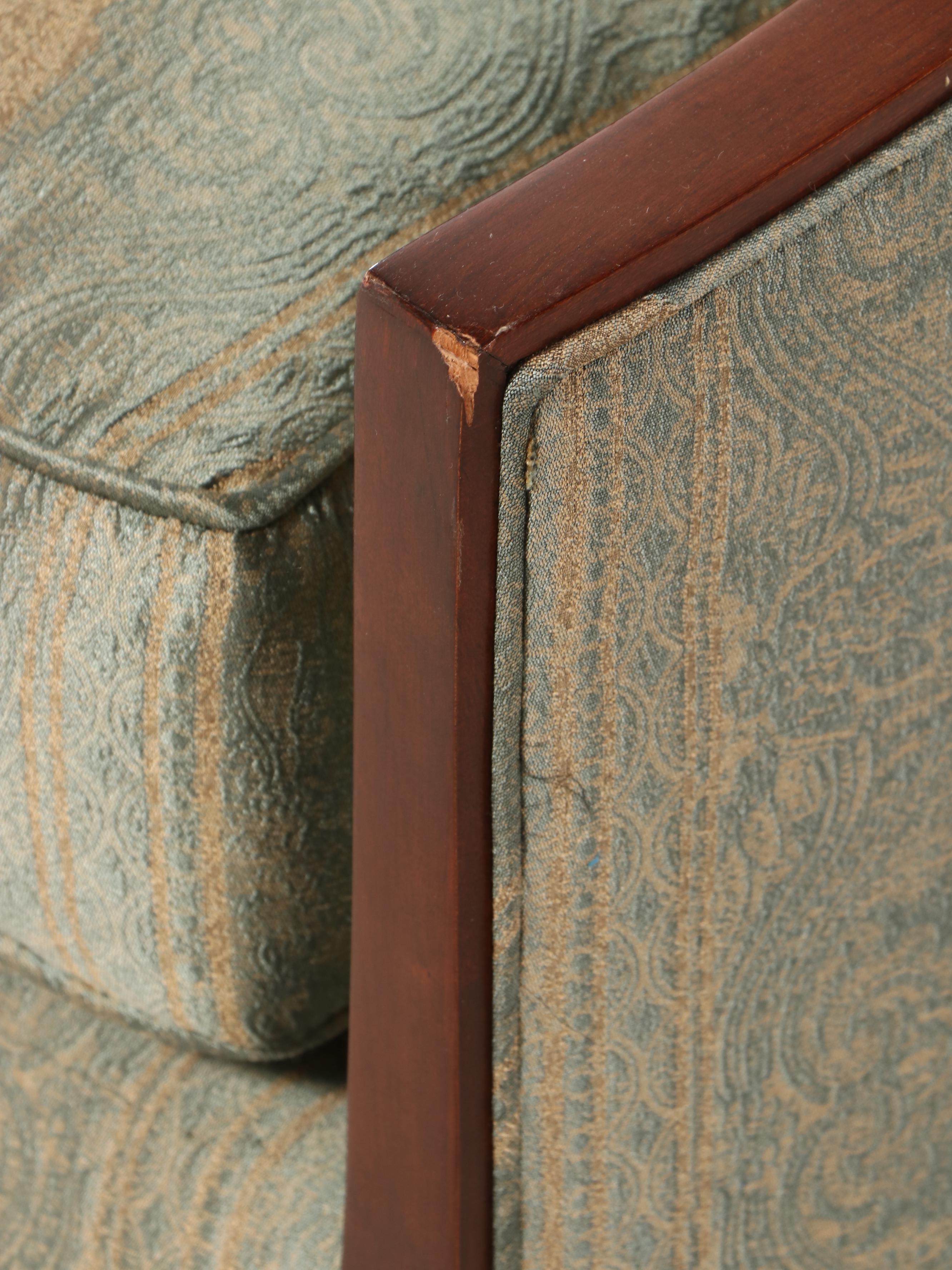 Pair of John Widdicomb Cherrywood and Custom-Upholstered Gondola-Back Armchairs