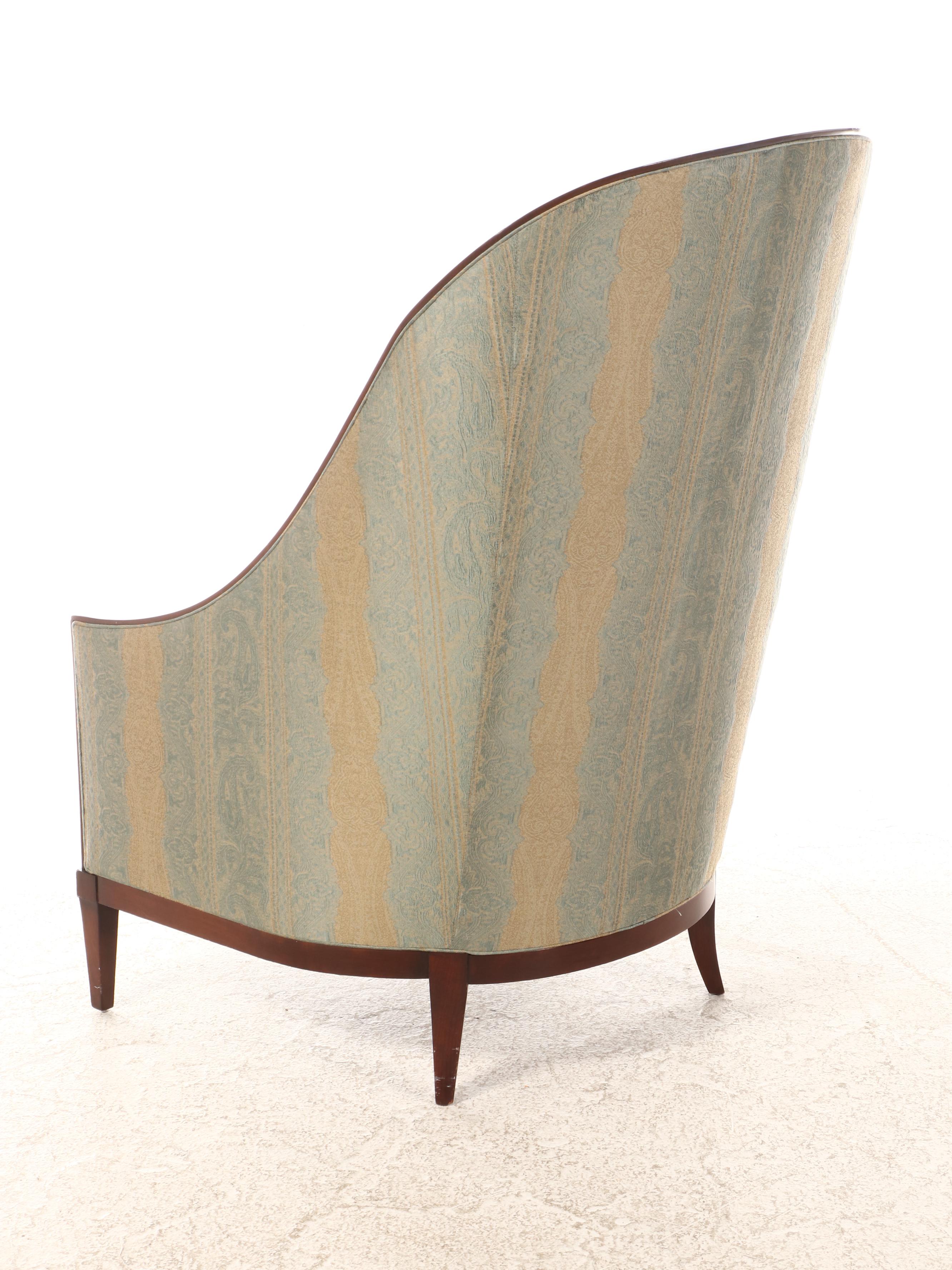 Pair of John Widdicomb Cherrywood and Custom-Upholstered Gondola-Back Armchairs