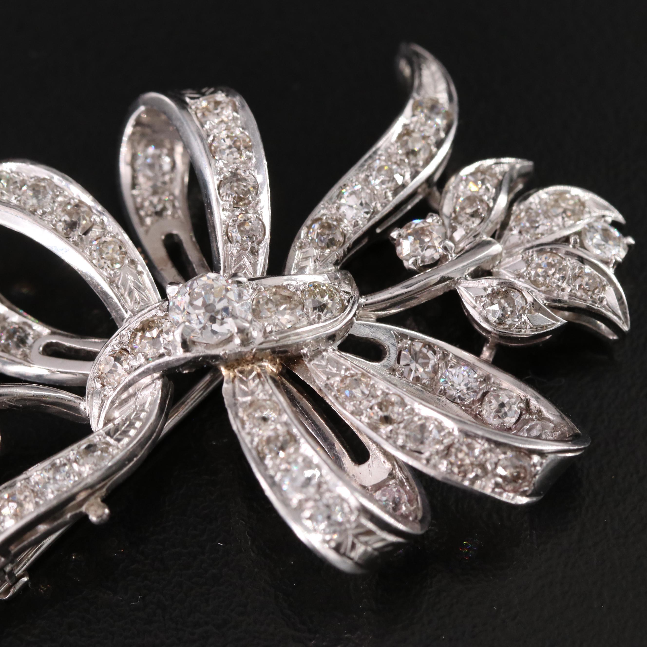 Platinum 4.84  CTW Old Cut Diamond Ribbons and Fronds Brooch