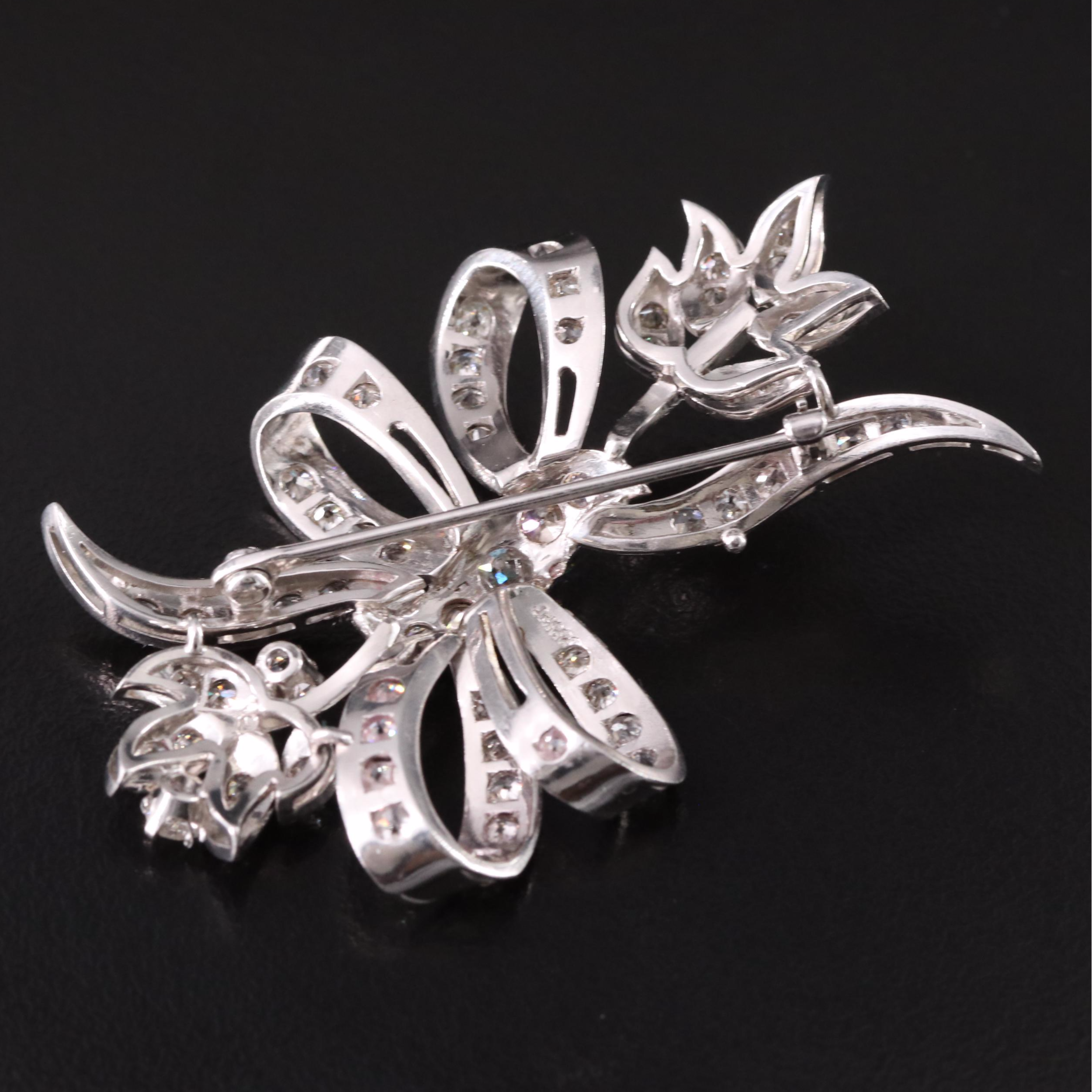 Platinum 4.84  CTW Old Cut Diamond Ribbons and Fronds Brooch