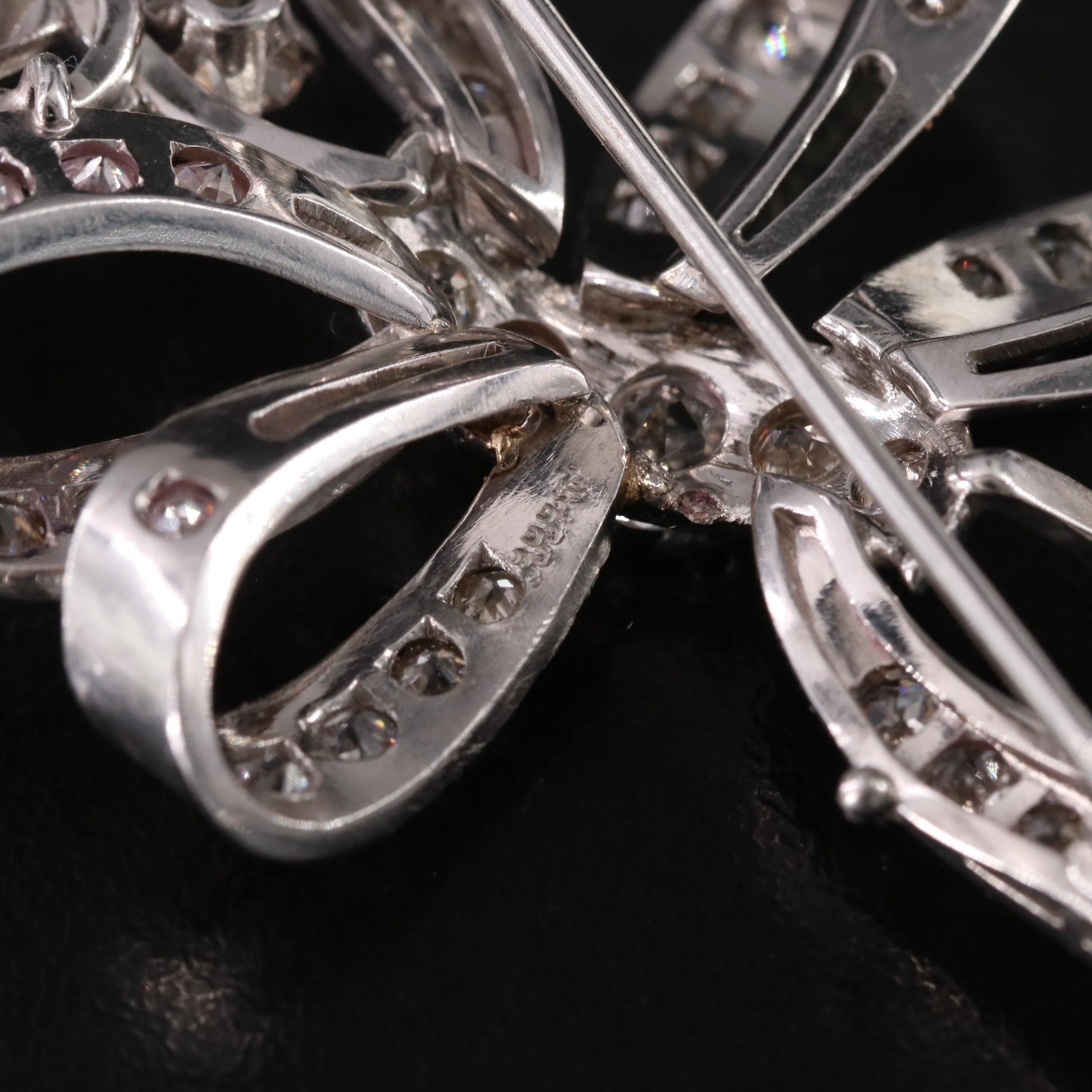 Platinum 4.84  CTW Old Cut Diamond Ribbons and Fronds Brooch