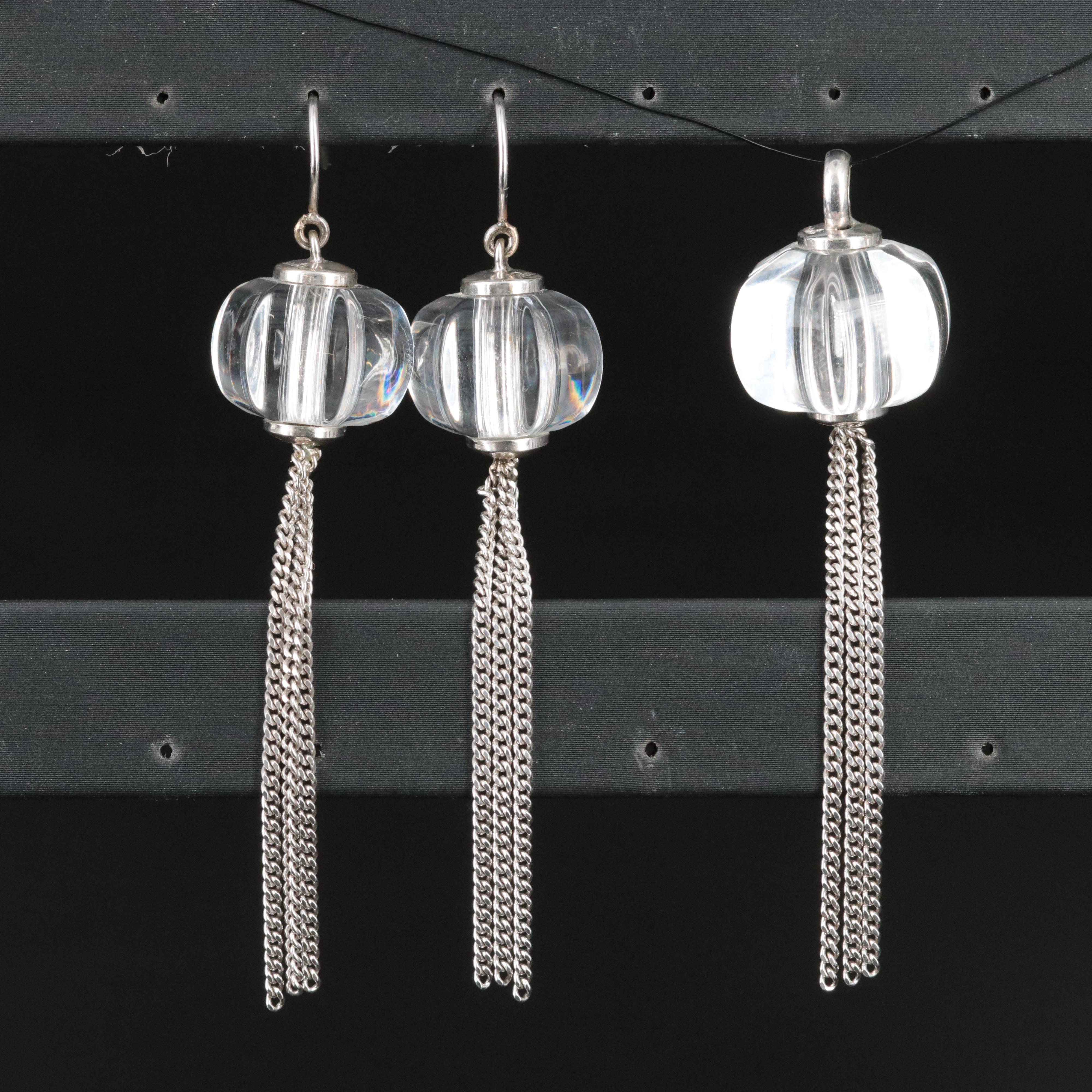 Baccarat Sterling Crystal Fringe Pendant and Earrings