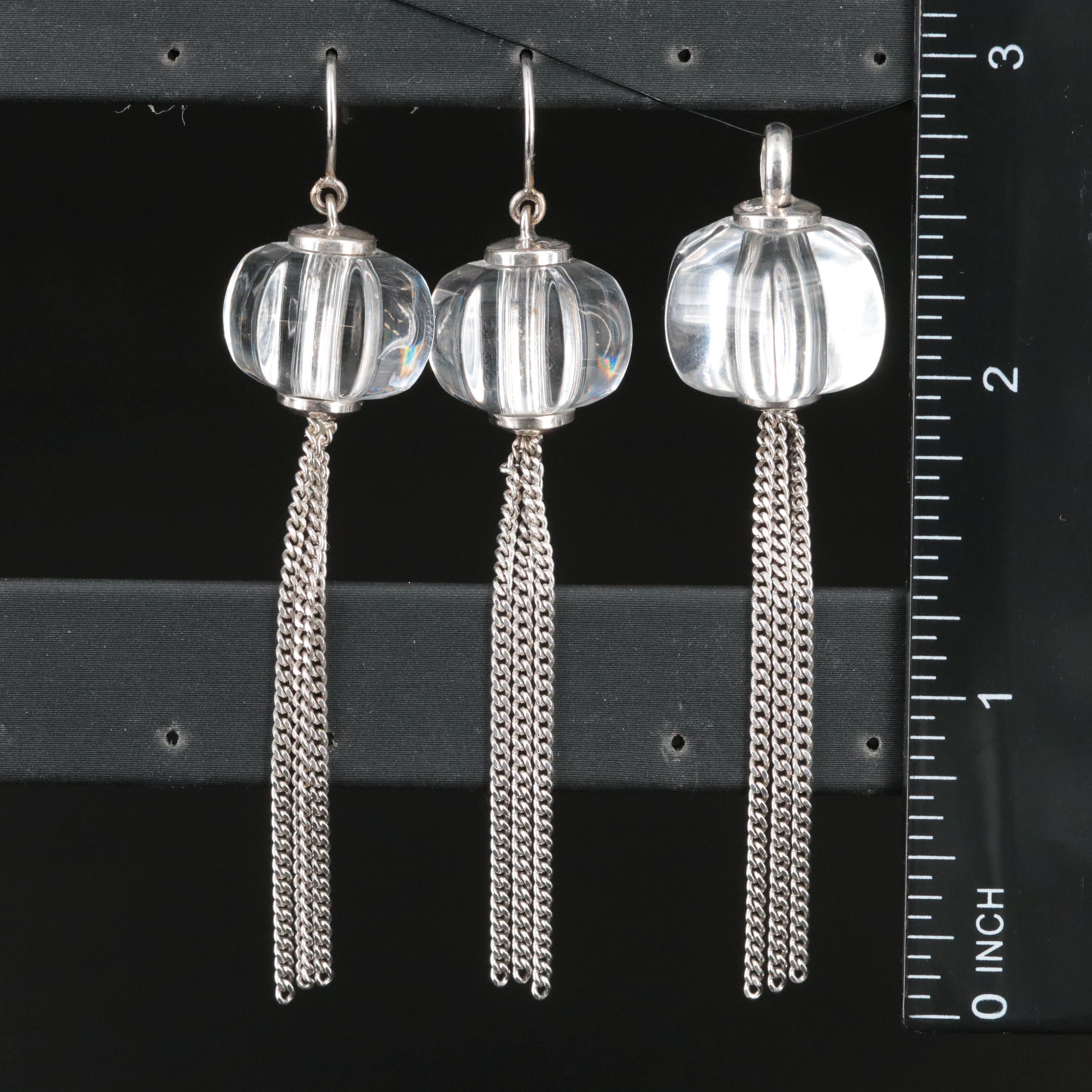 Baccarat Sterling Crystal Fringe Pendant and Earrings