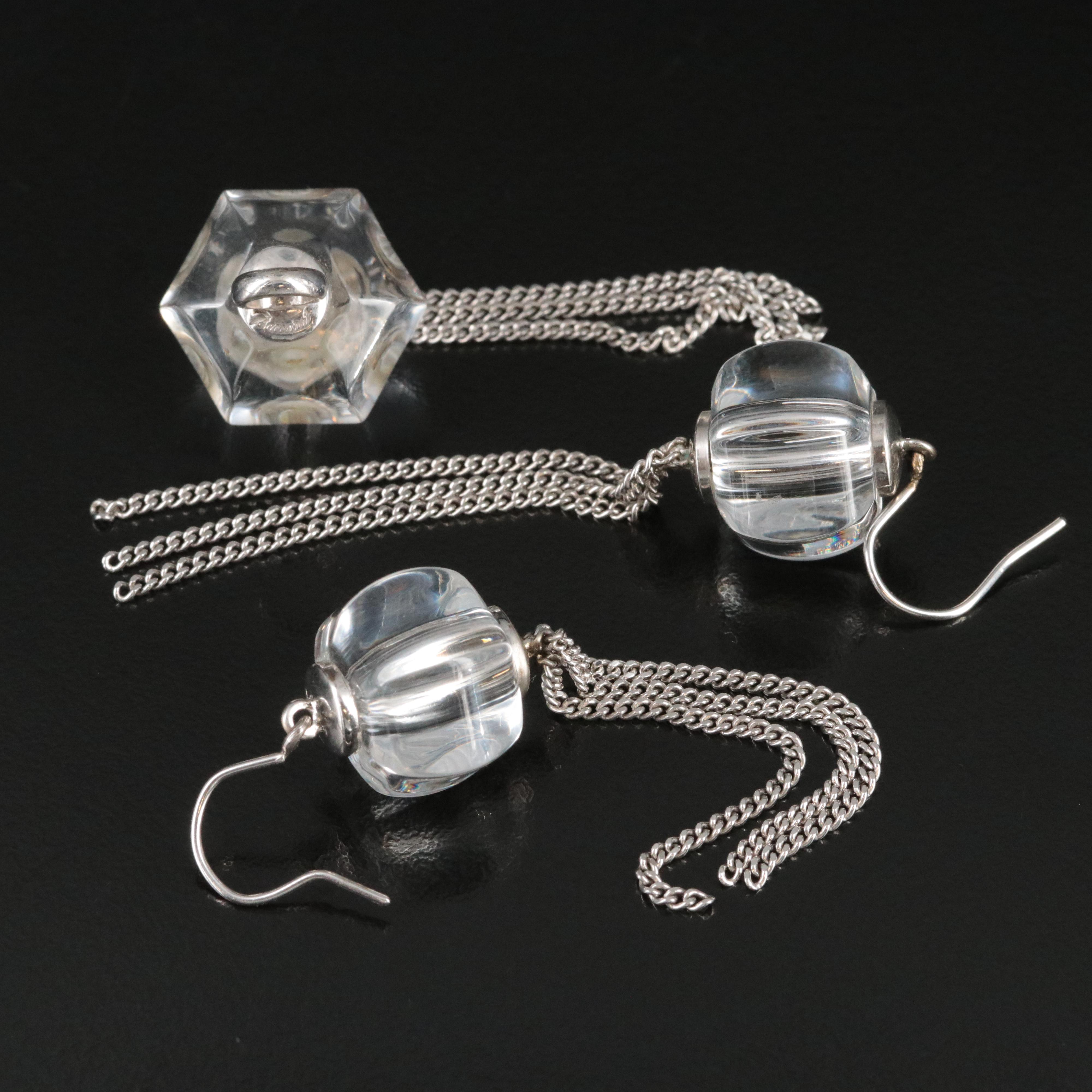 Baccarat Sterling Crystal Fringe Pendant and Earrings