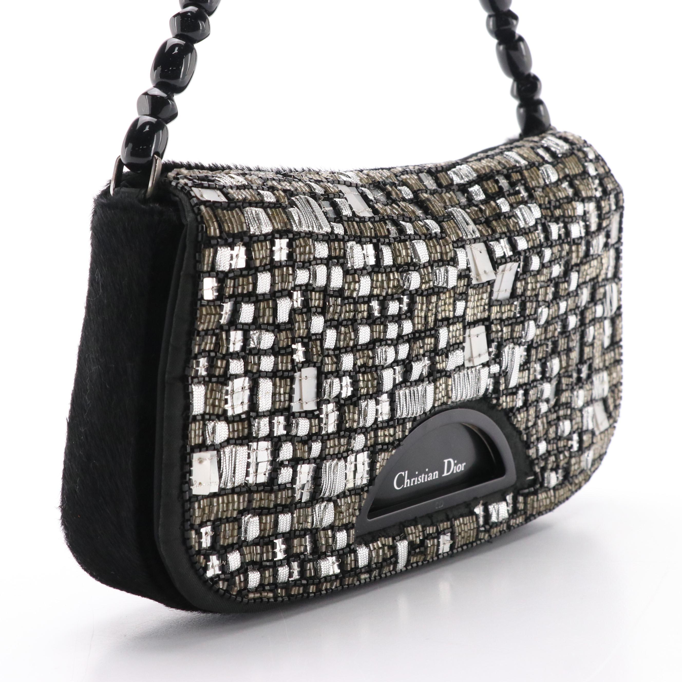 Christian Dior Malice Baguette Pearl Shoulder Bag in Embellished Black Pony Hair