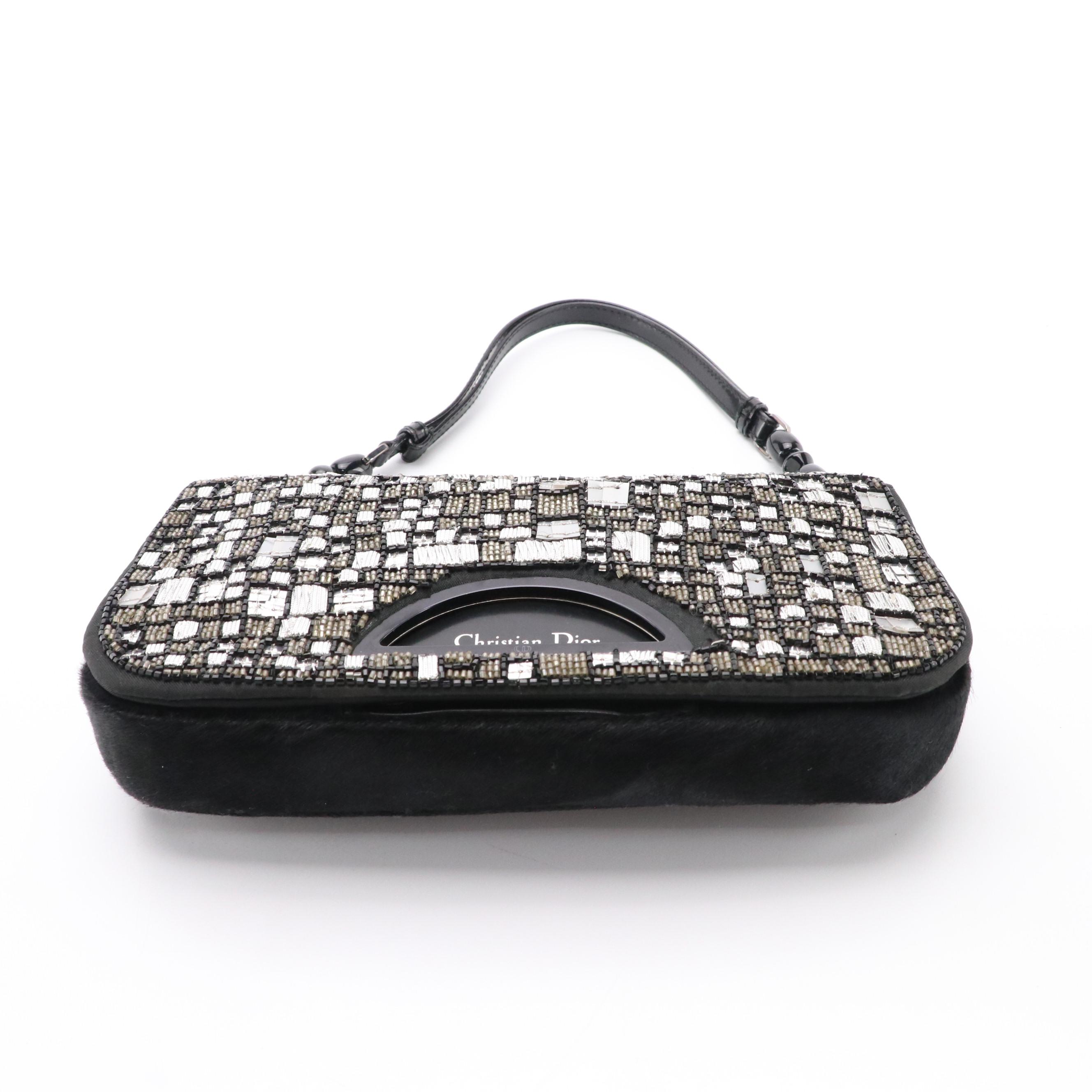 Christian Dior Malice Baguette Pearl Shoulder Bag in Embellished Black Pony Hair