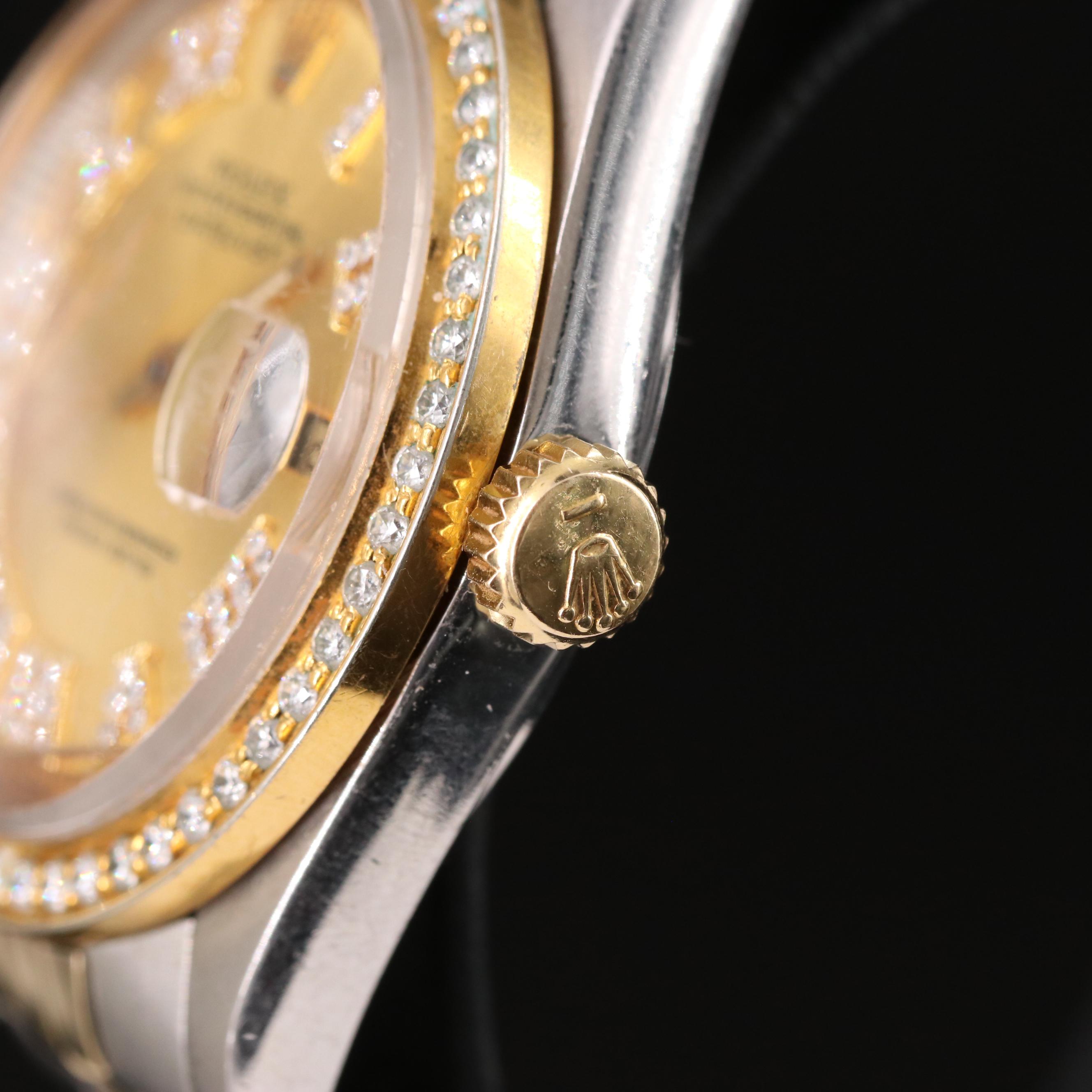 1975 Rolex Datejust 1601 Custom Rhinestone Dial & Diamond Bezel Automatic Watch