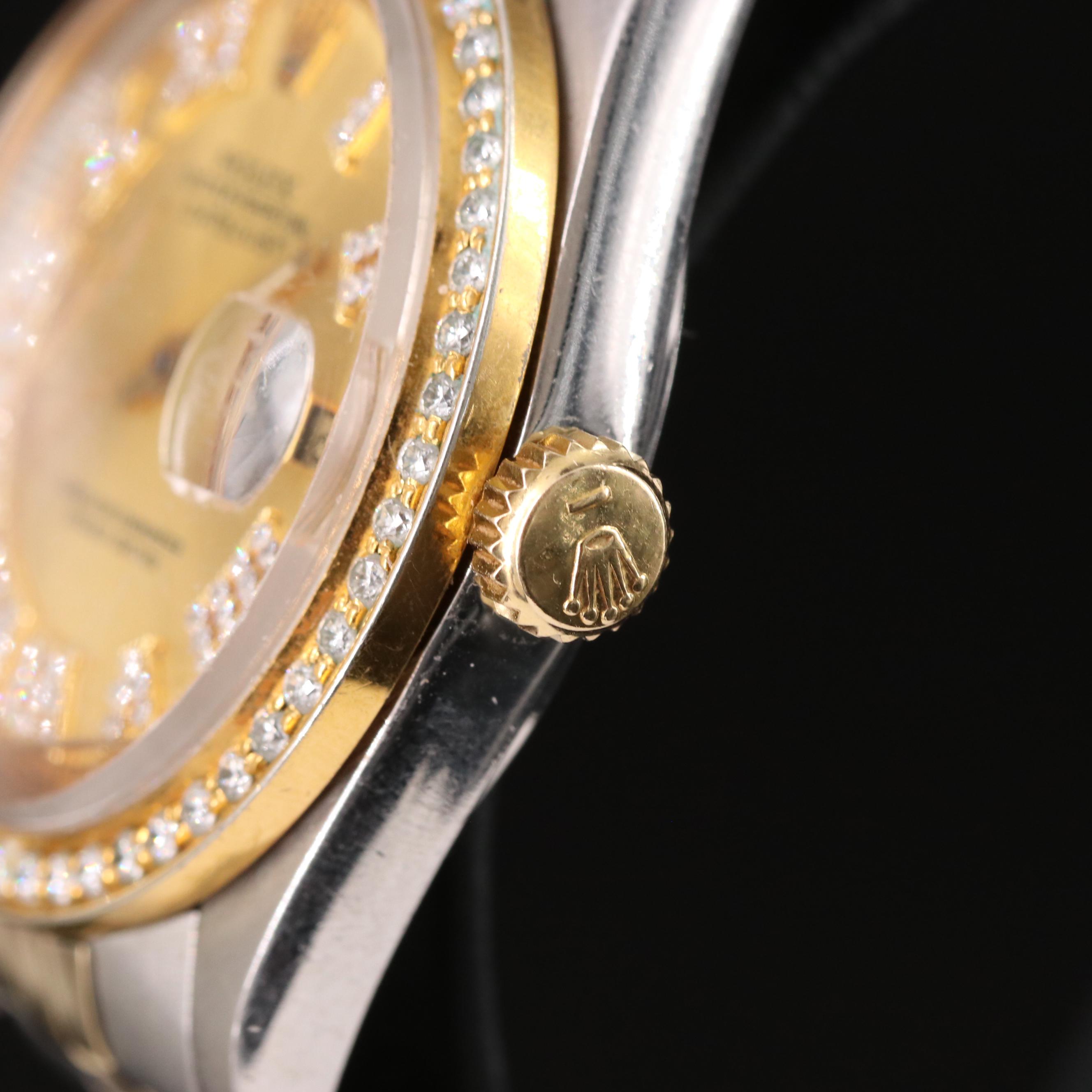 1975 Rolex Datejust 1601 Custom Rhinestone Dial & Diamond Bezel Automatic Watch