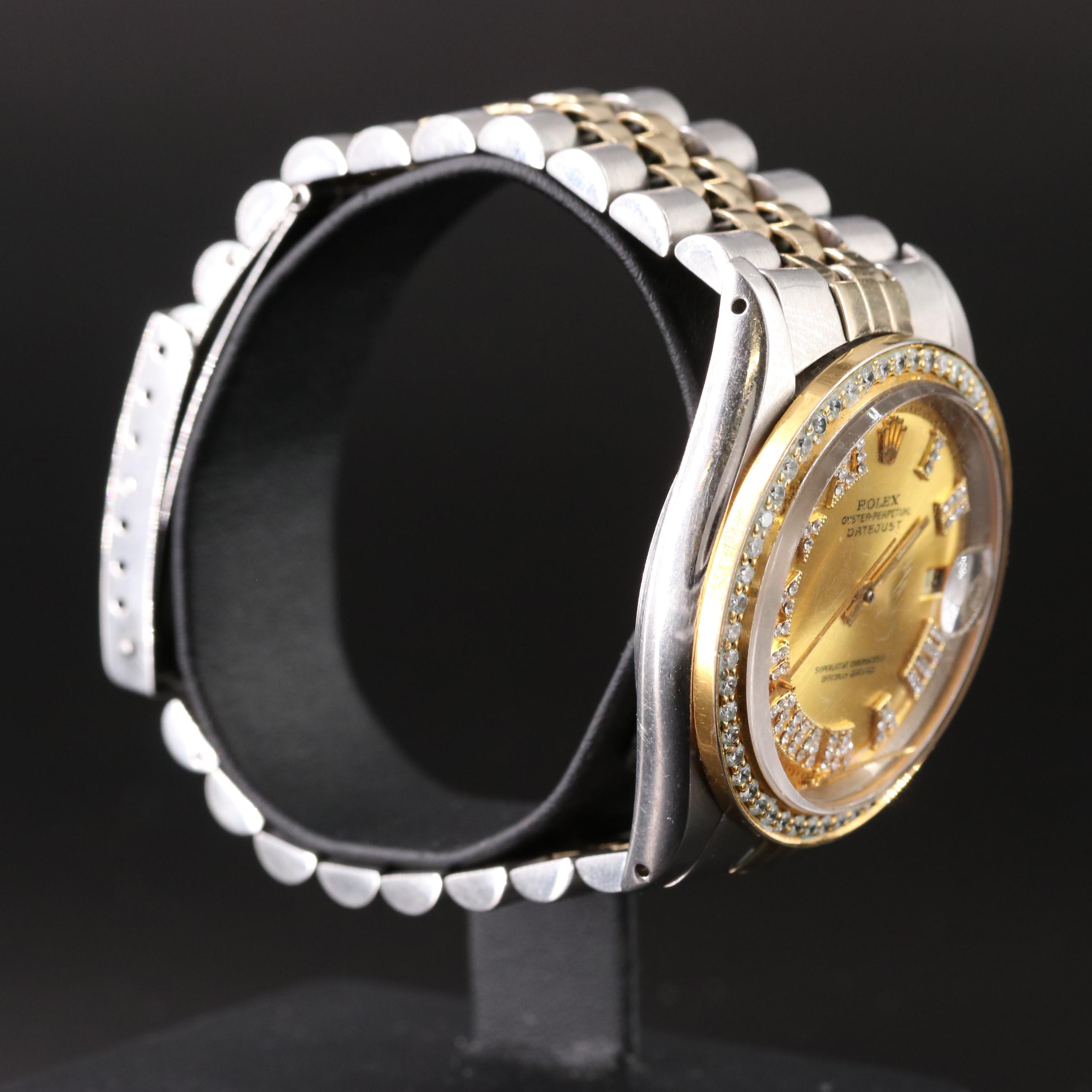 1975 Rolex Datejust 1601 Custom Rhinestone Dial & Diamond Bezel Automatic Watch