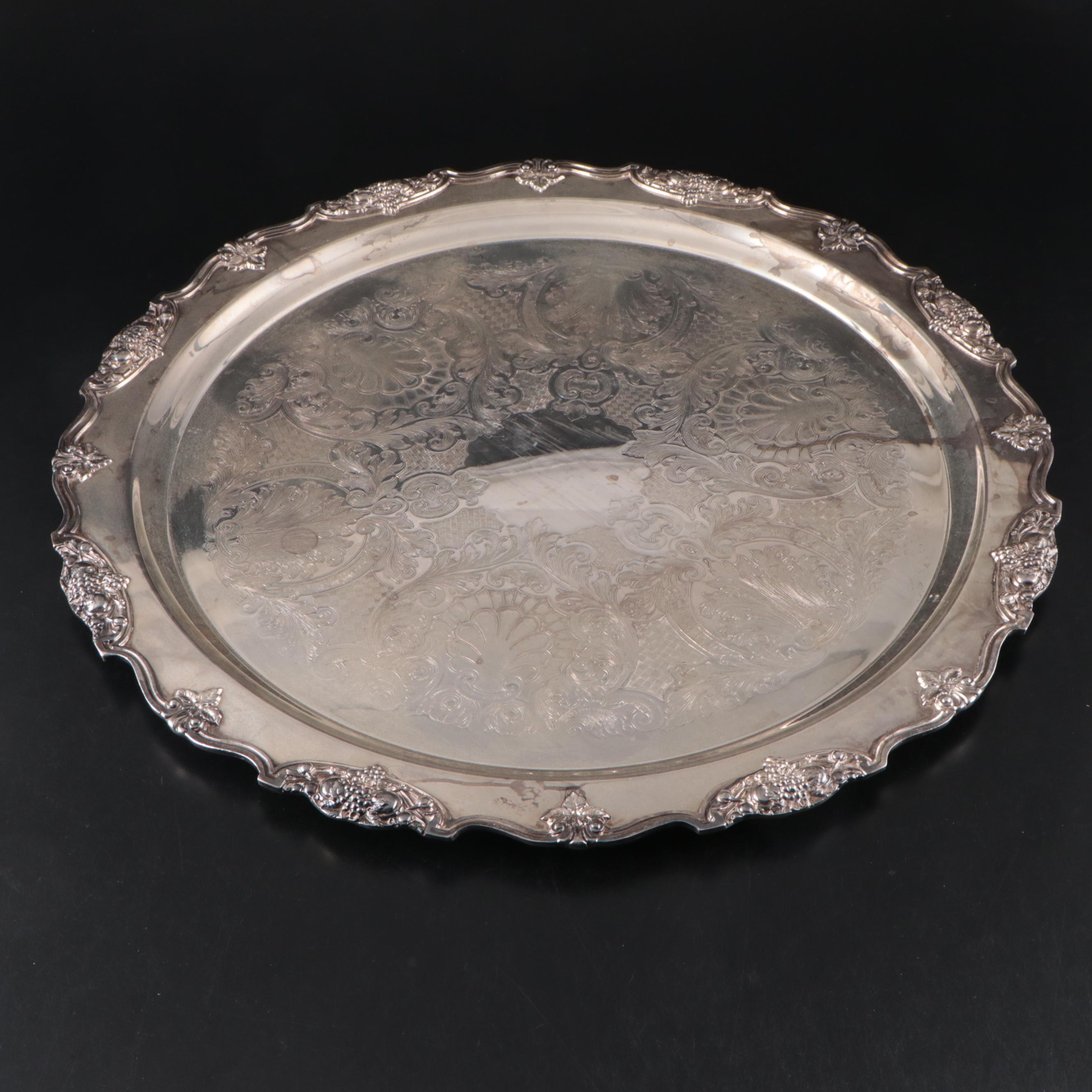 Ellis-Barker Etched Silver Plate Ewer with Wallace Tray and Assorted Serveware