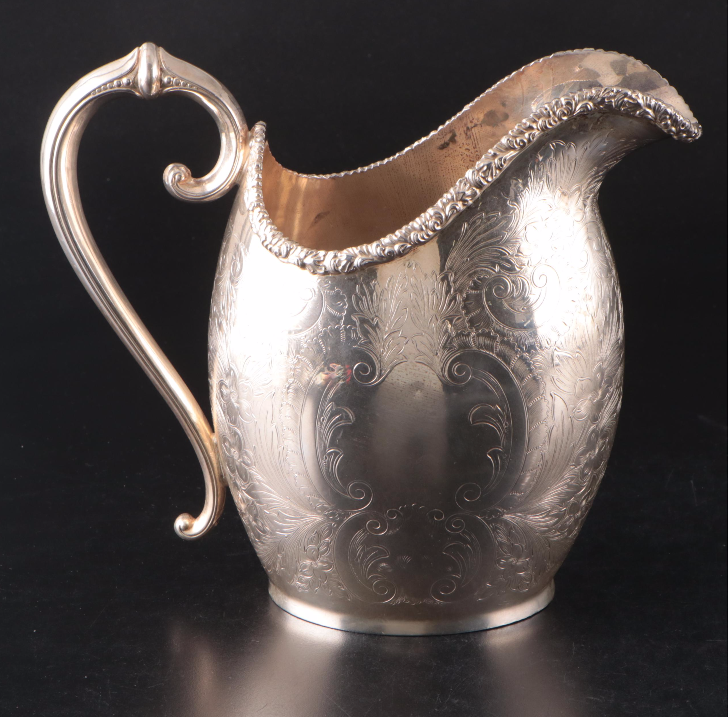 Ellis-Barker Etched Silver Plate Ewer with Wallace Tray and Assorted Serveware