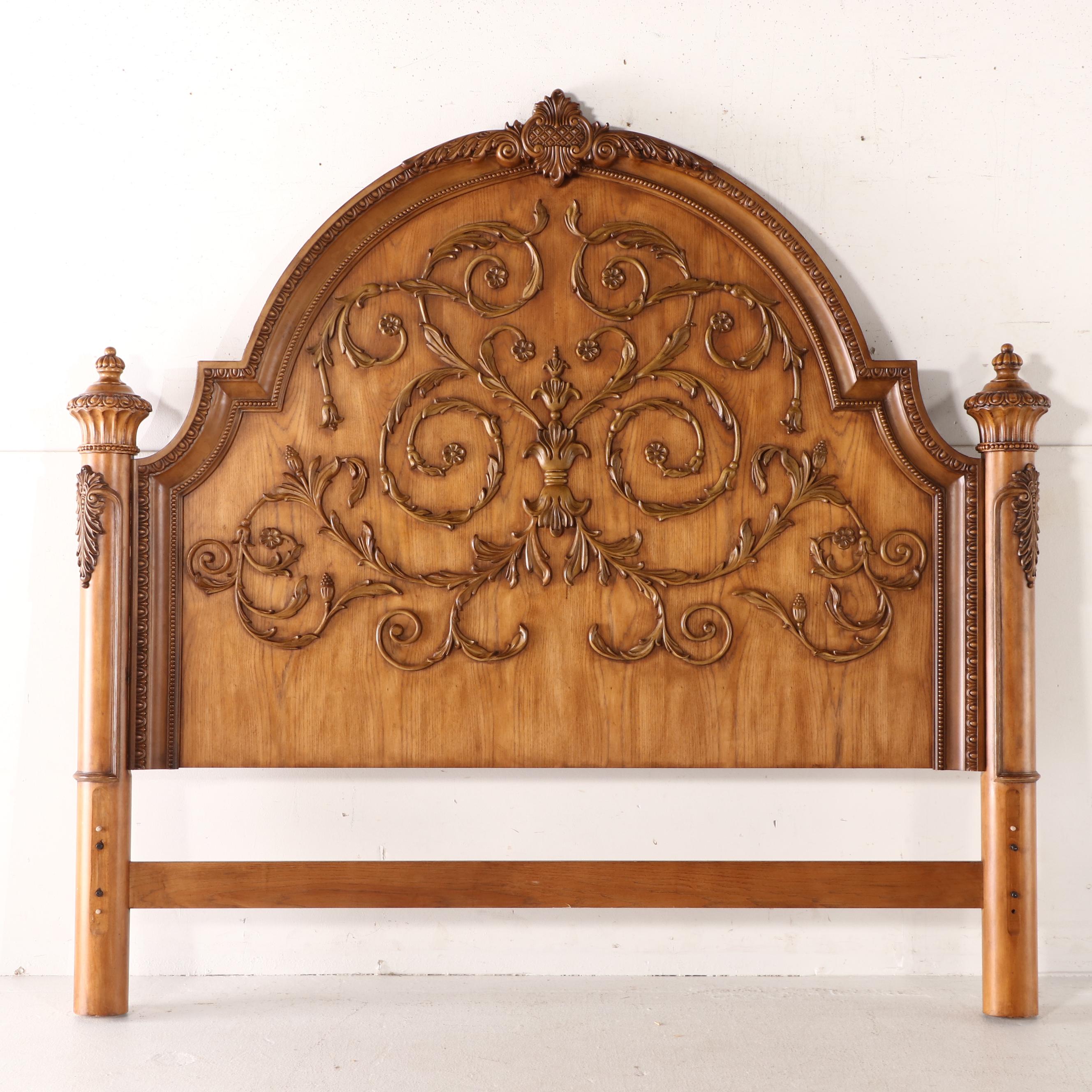 Louis XV Style Oak and Burl Wood King Sized Bed Frame