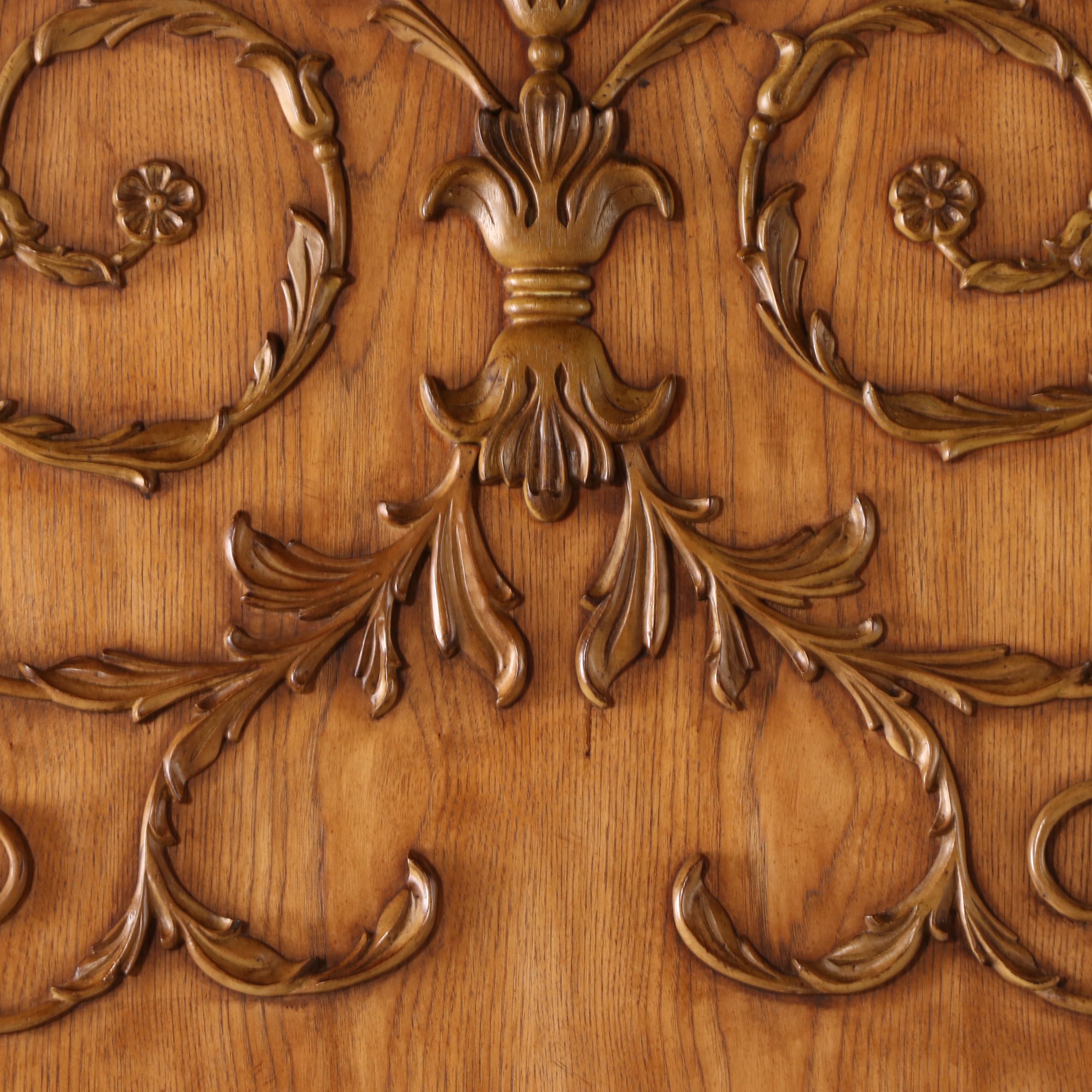 Louis XV Style Oak and Burl Wood King Sized Bed Frame