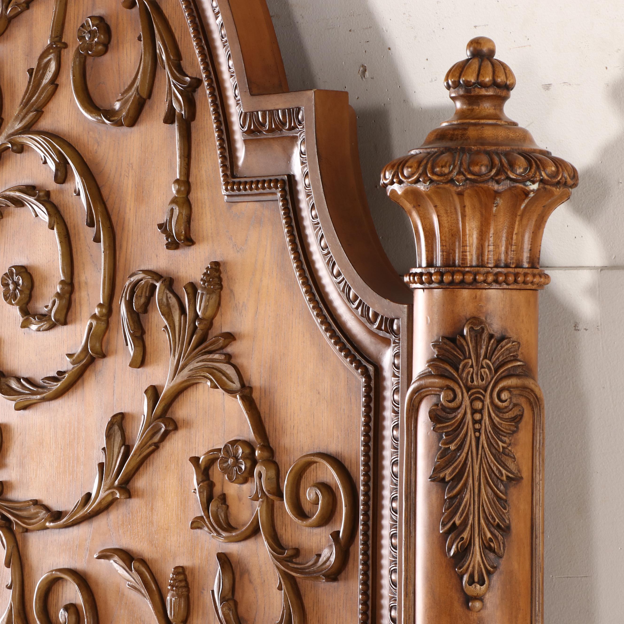 Louis XV Style Oak and Burl Wood King Sized Bed Frame