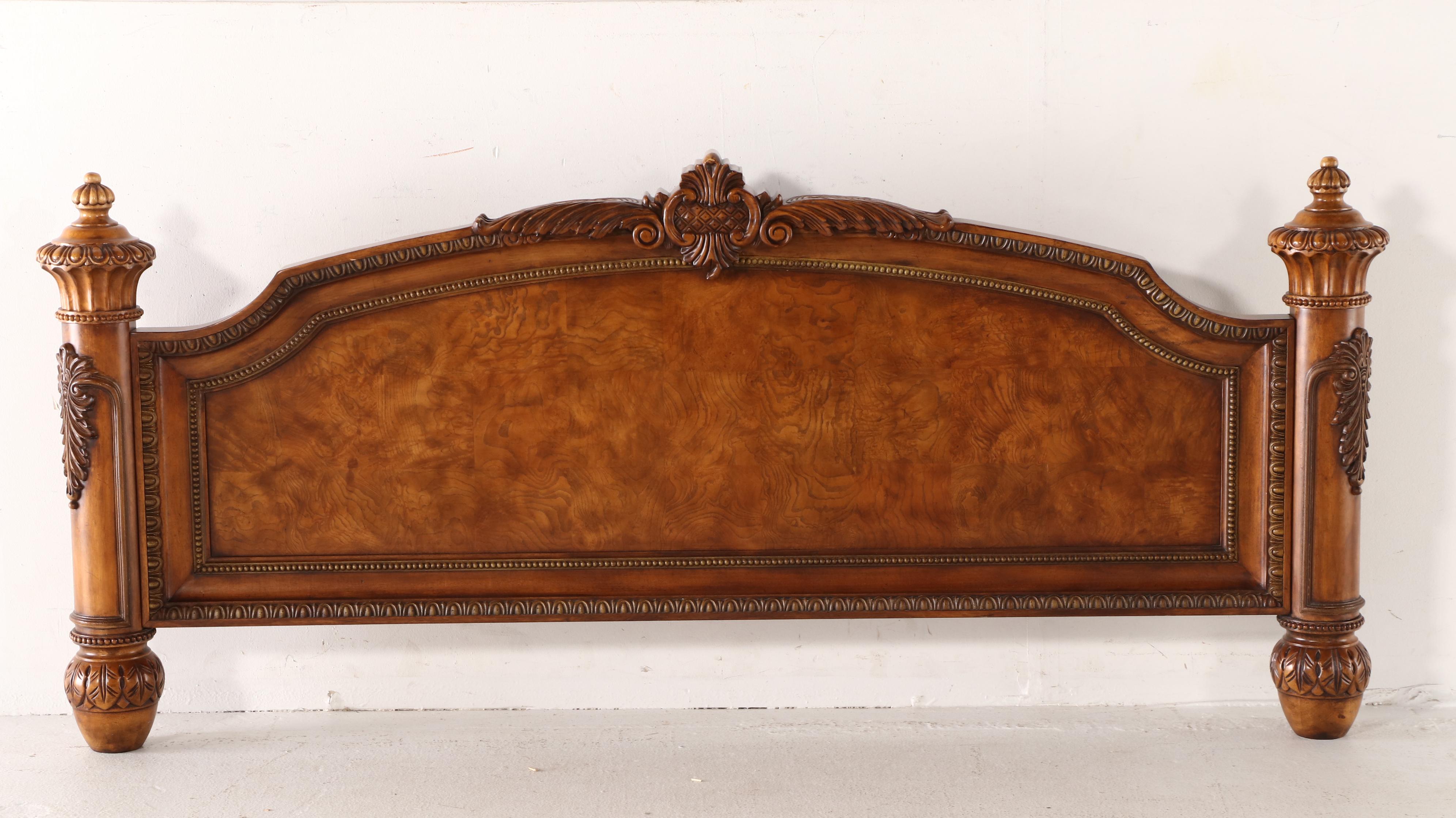 Louis XV Style Oak and Burl Wood King Sized Bed Frame