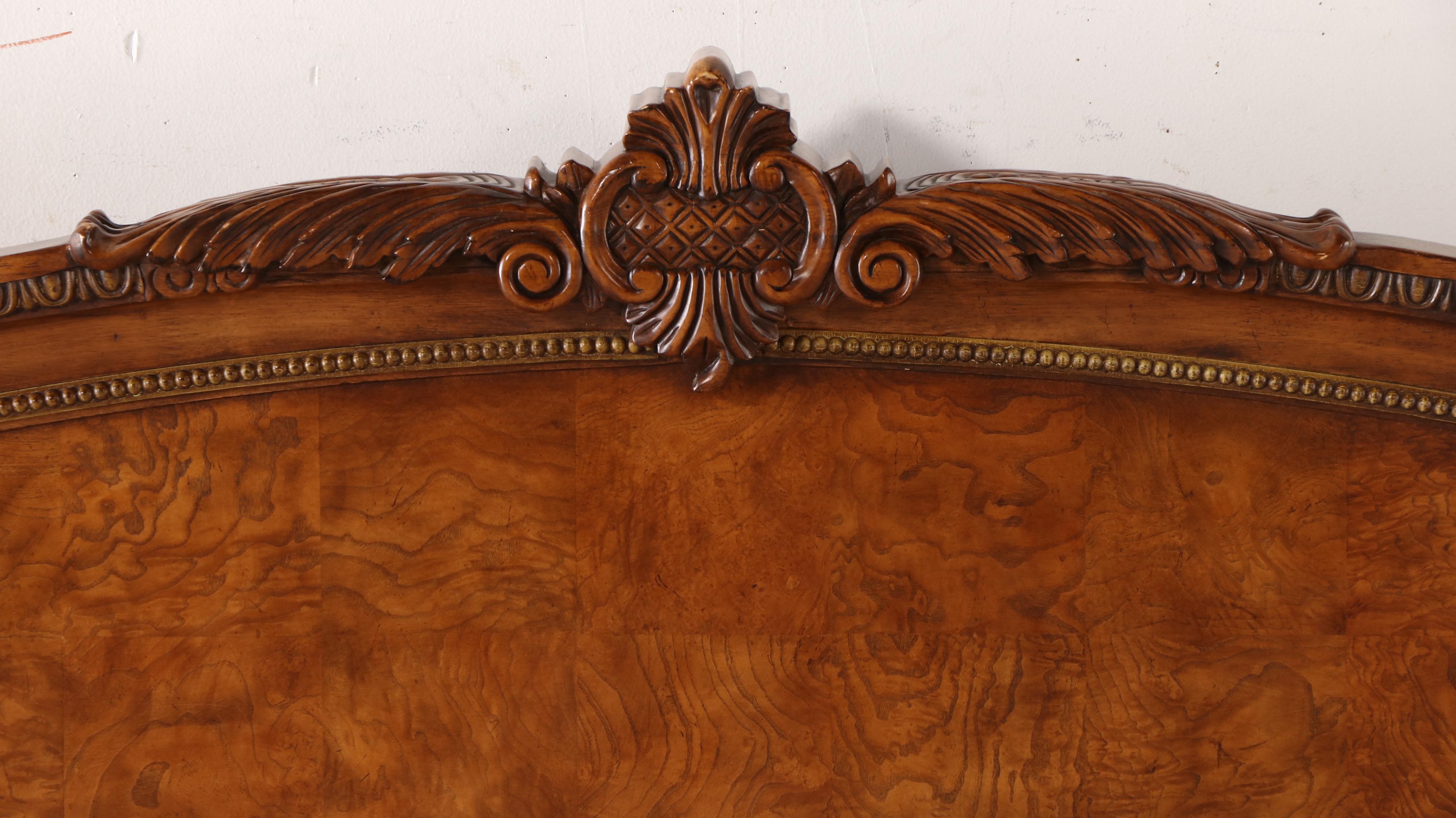 Louis XV Style Oak and Burl Wood King Sized Bed Frame