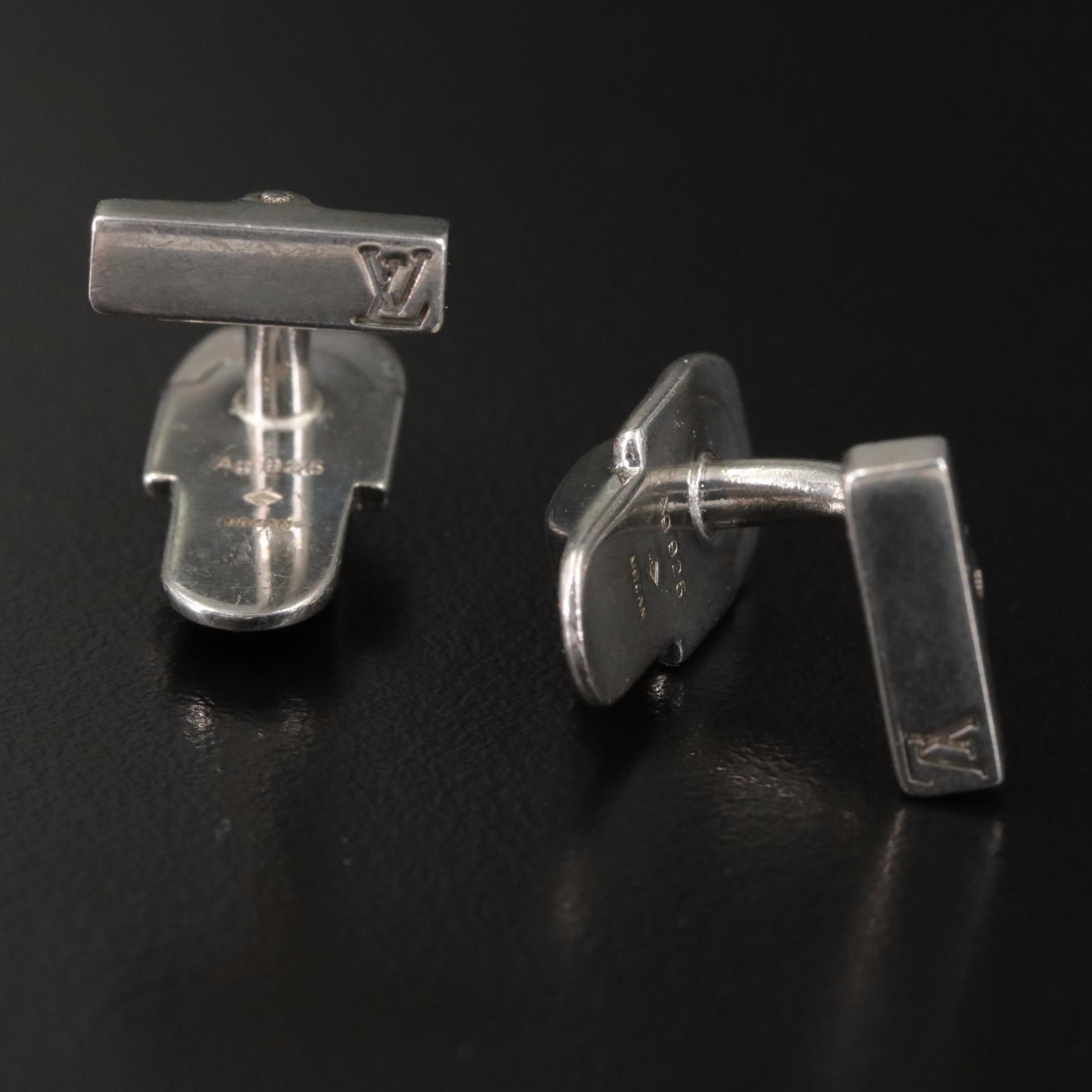 Louis Vuitton Sterling Trunk Latch Cufflinks with Damier Ebene Canvas Case