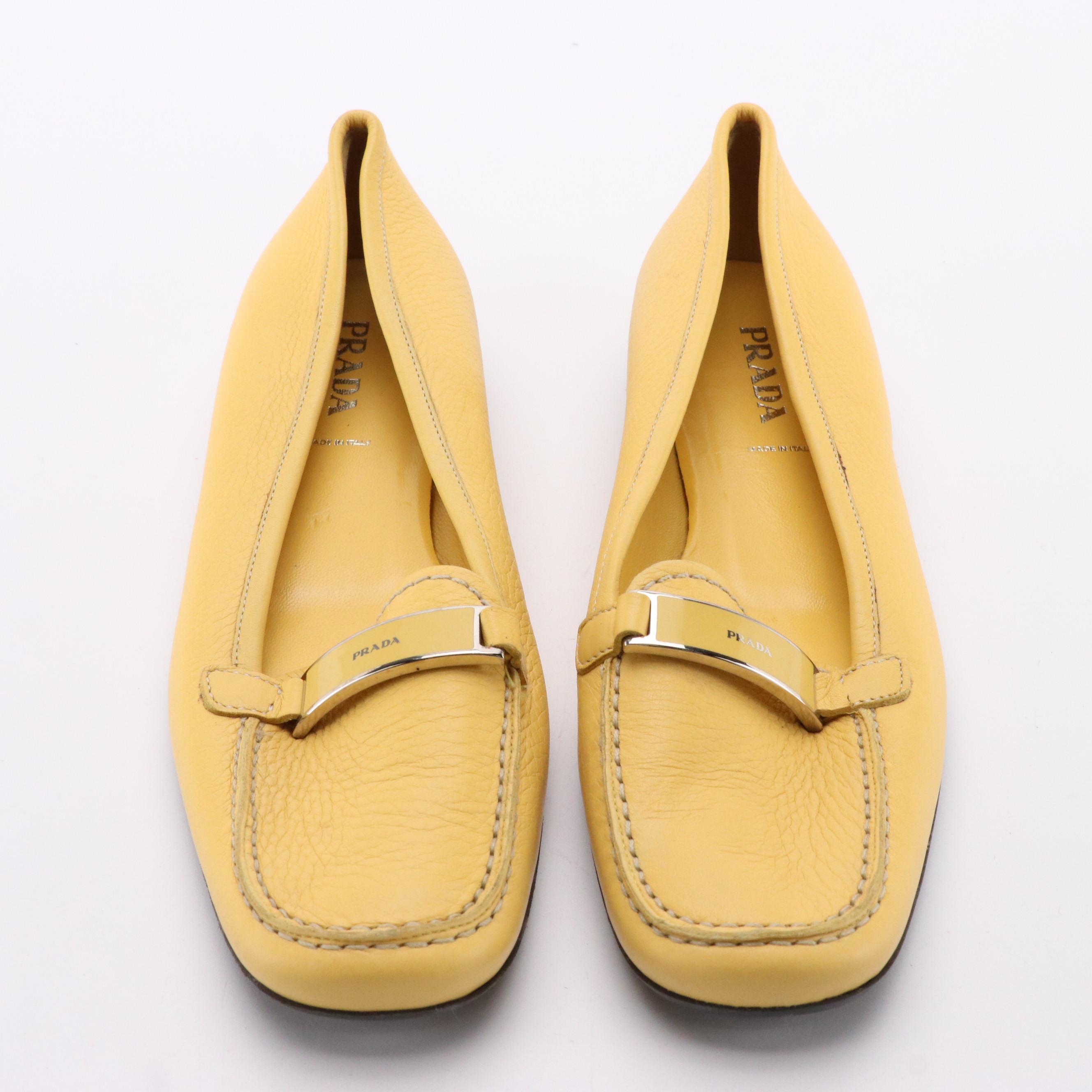 Prada Logo Loafers in Yellow Leather