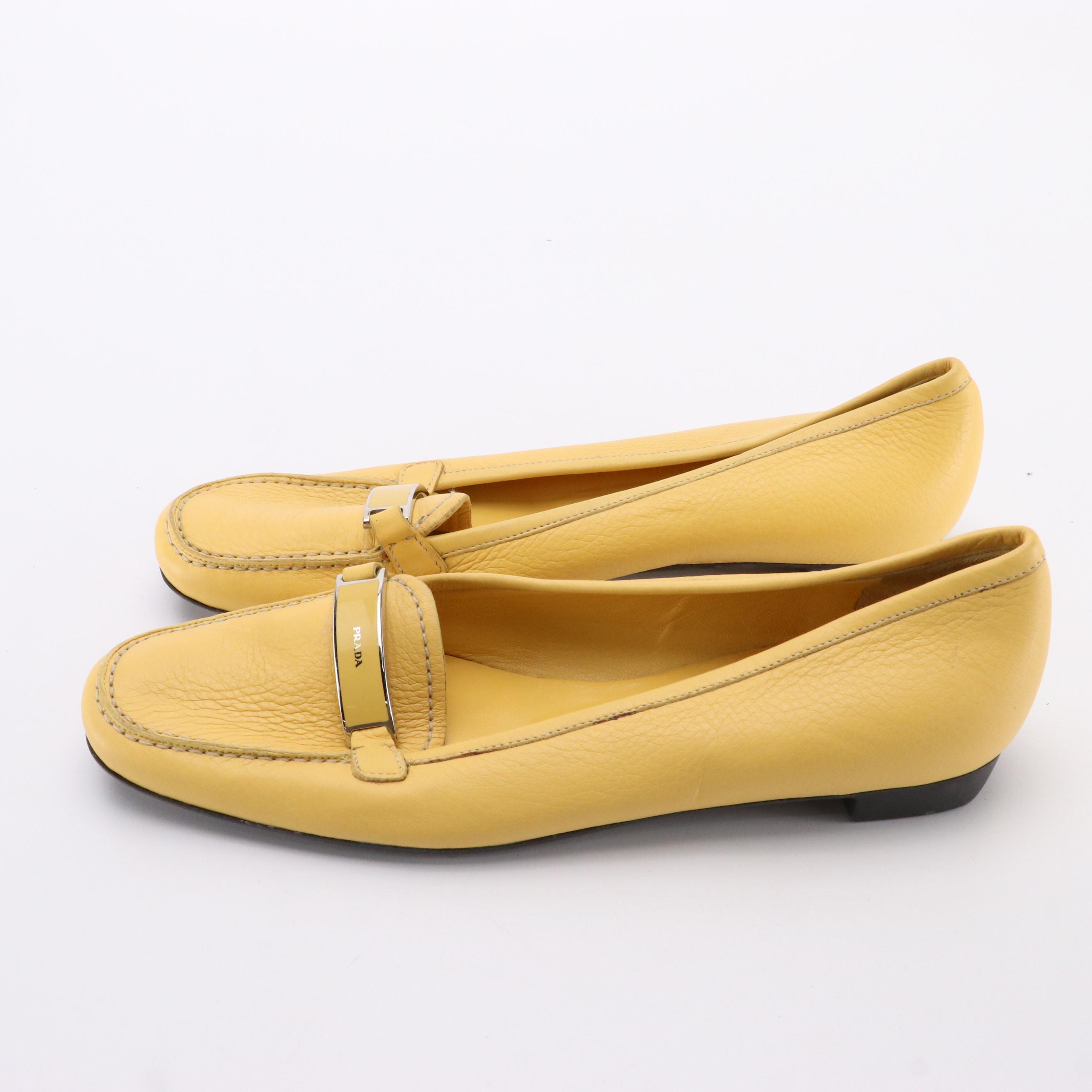 Prada Logo Loafers in Yellow Leather