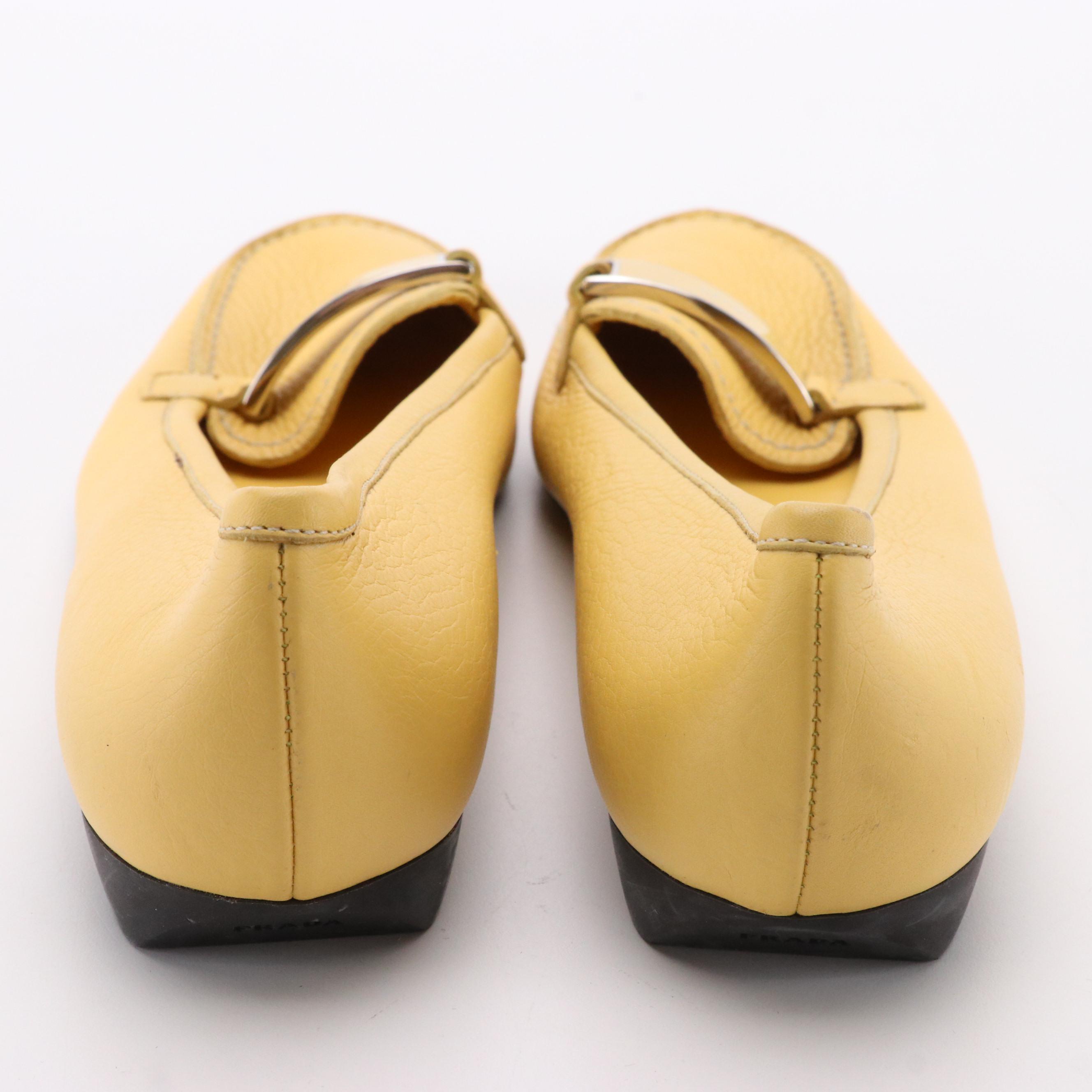 Prada Logo Loafers in Yellow Leather