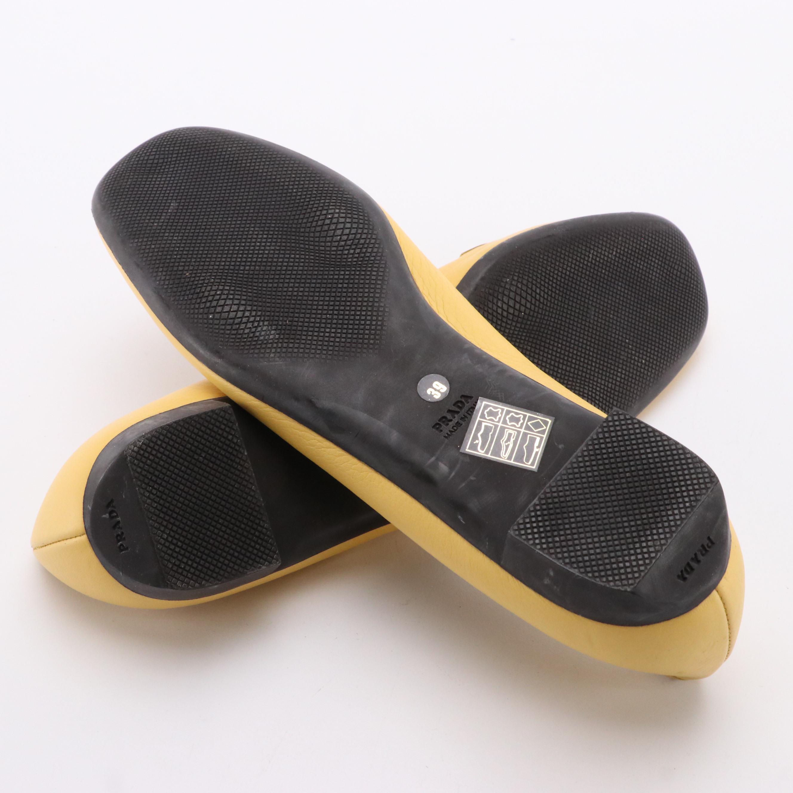 Prada Logo Loafers in Yellow Leather