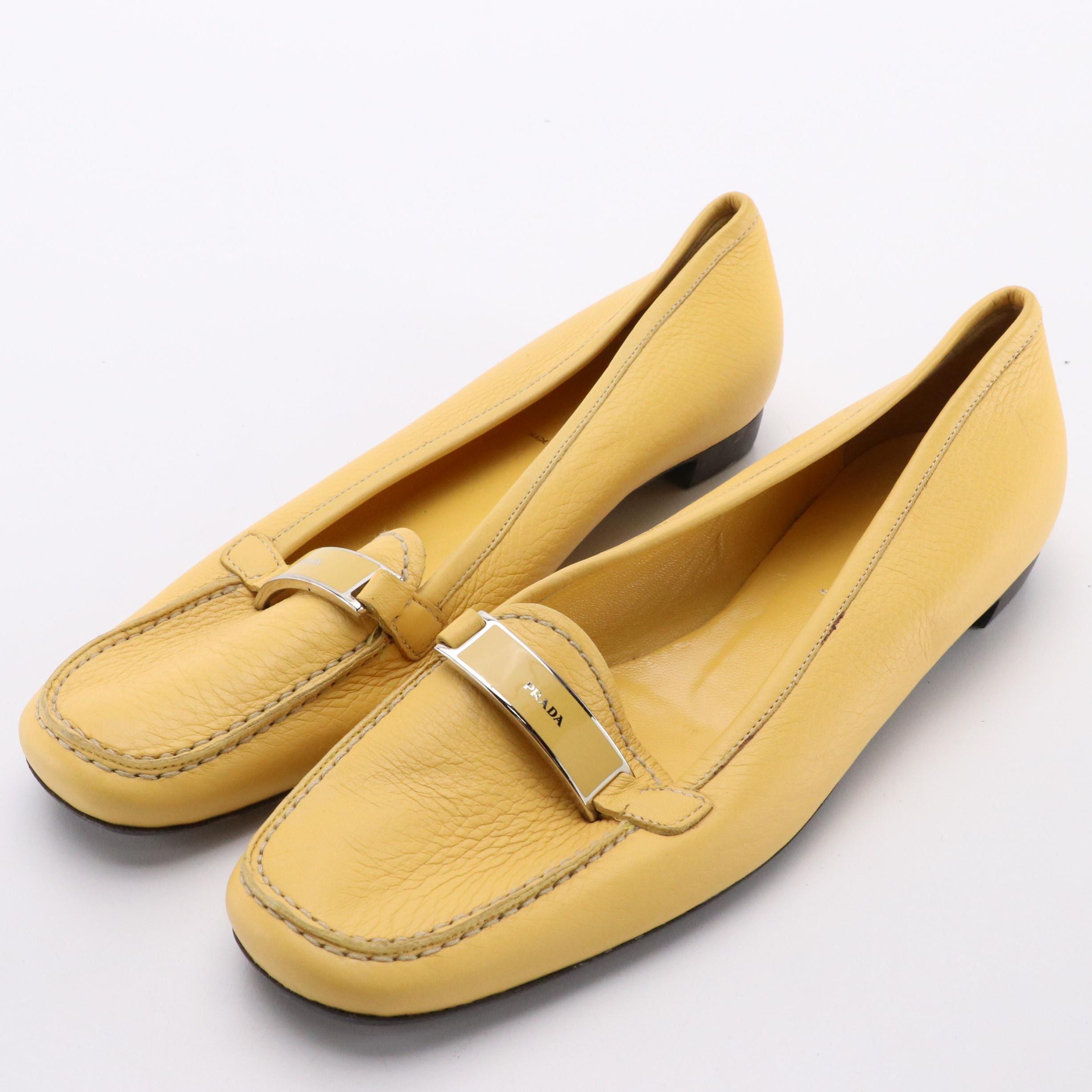 Prada Logo Loafers in Yellow Leather