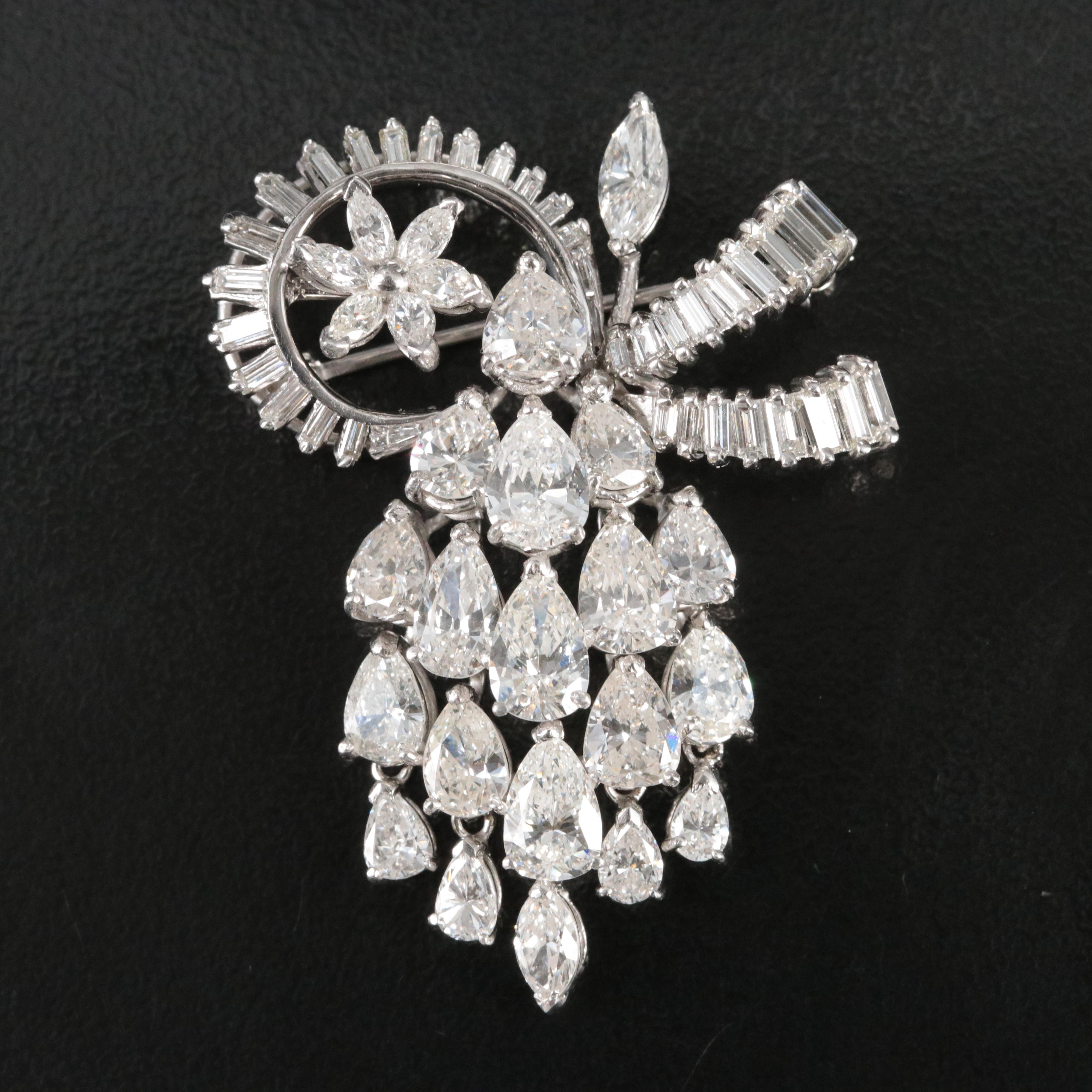 1950s Platinum 10.92 CTW Diamond Waterfall Brooch