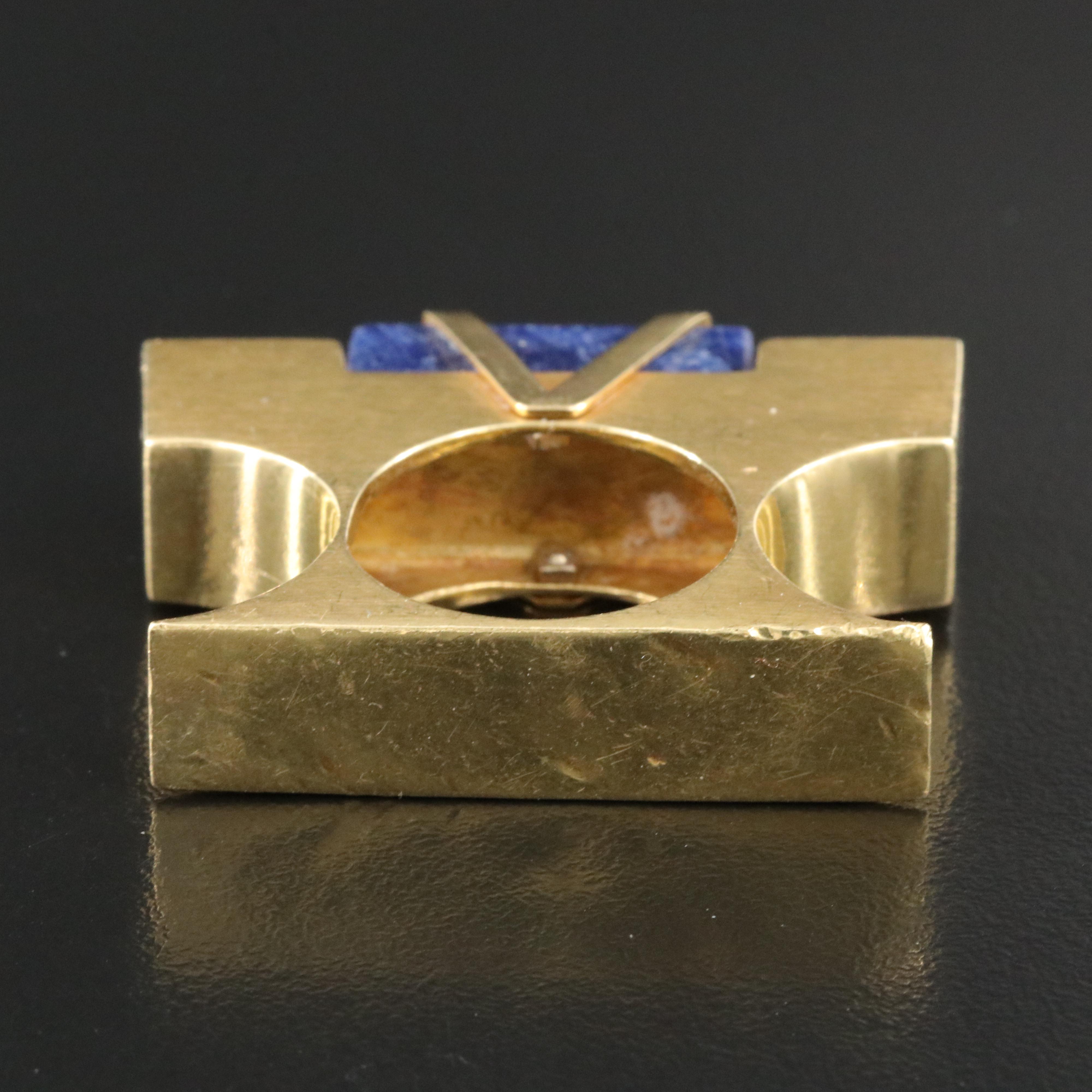 18K Sodalite and Diamond Architectural Between the Finger Ring, Signed GAMO