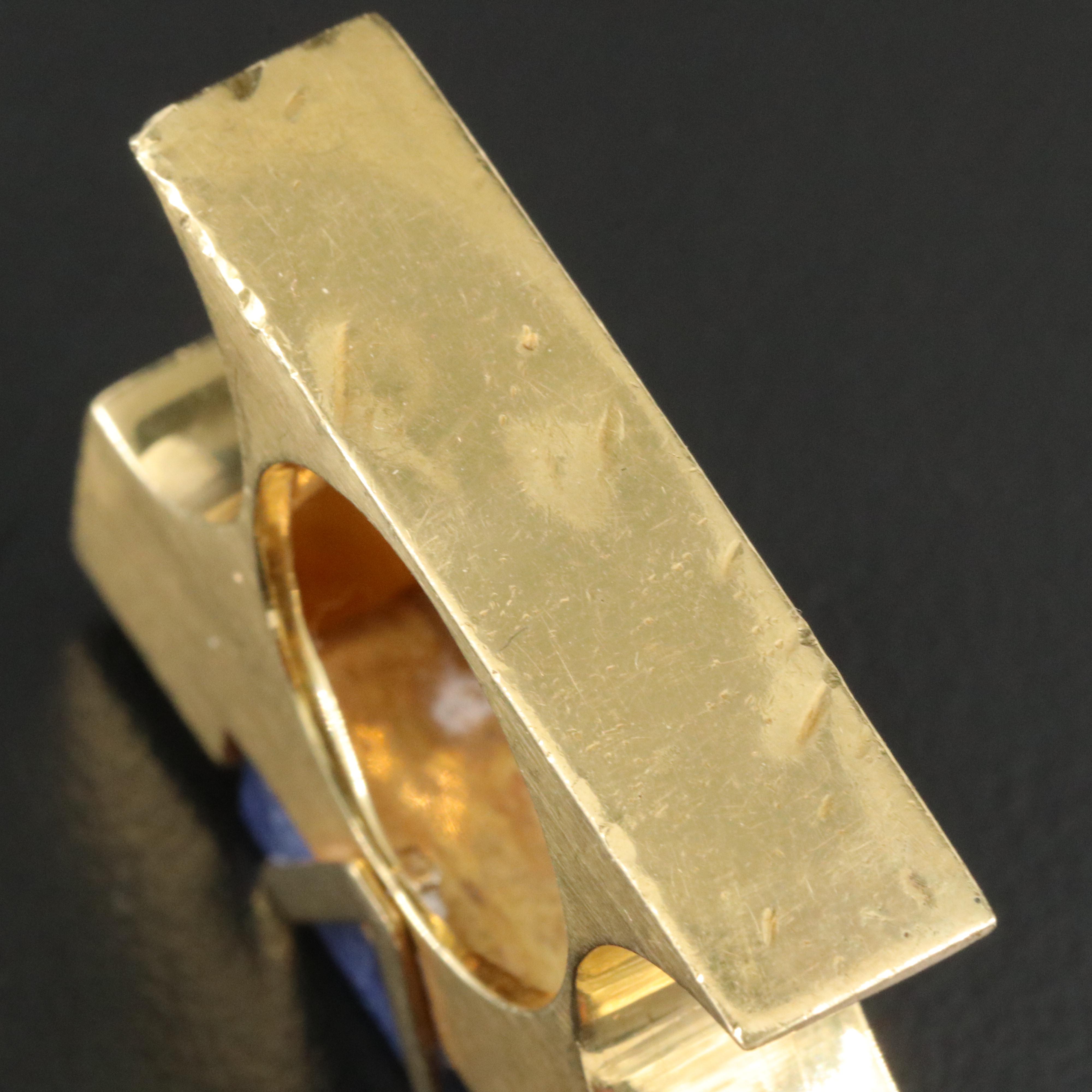 18K Sodalite and Diamond Architectural Between the Finger Ring, Signed GAMO