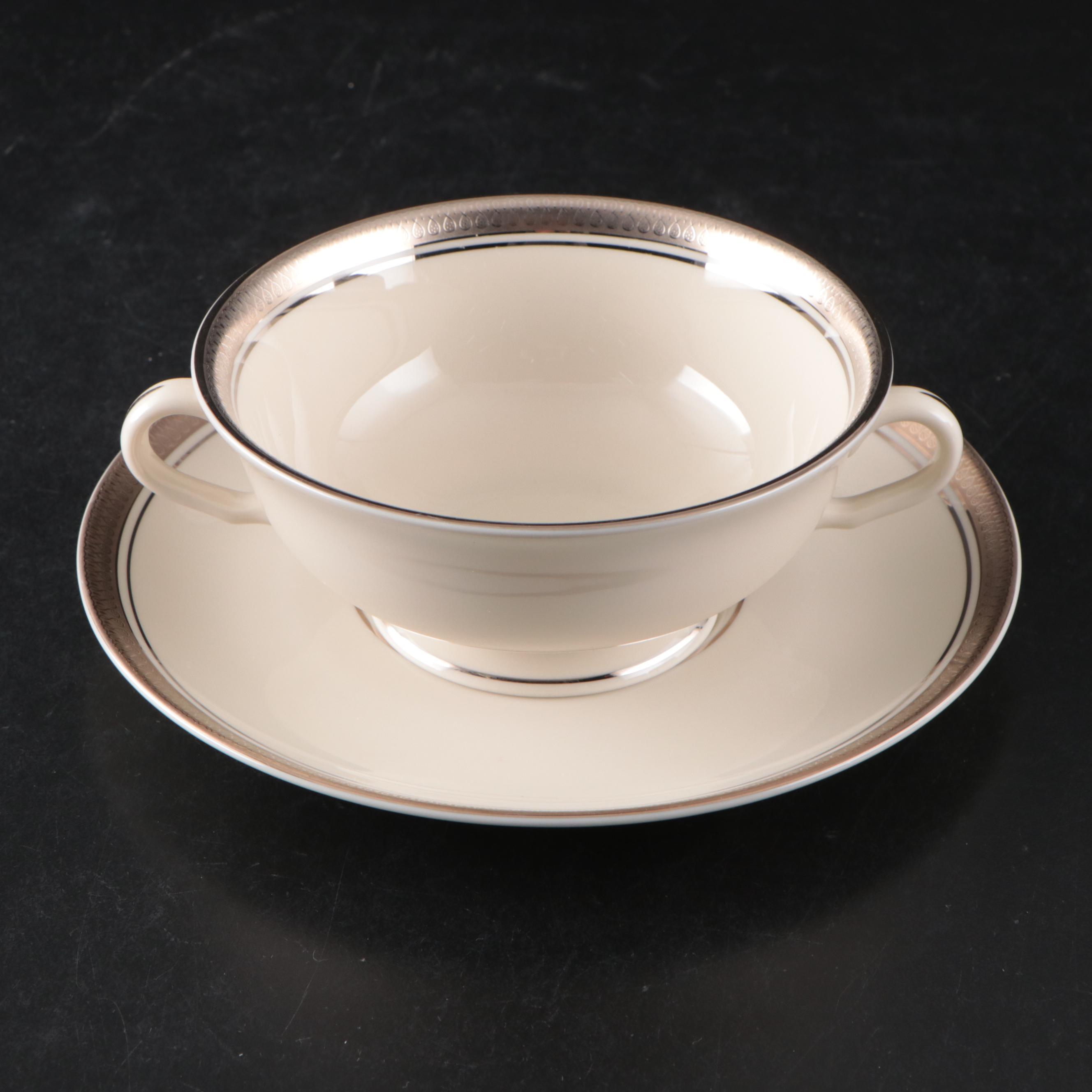 Pickard "St. Moritz" Ivory and Platinum Embellished Porcelain Dinnerware
