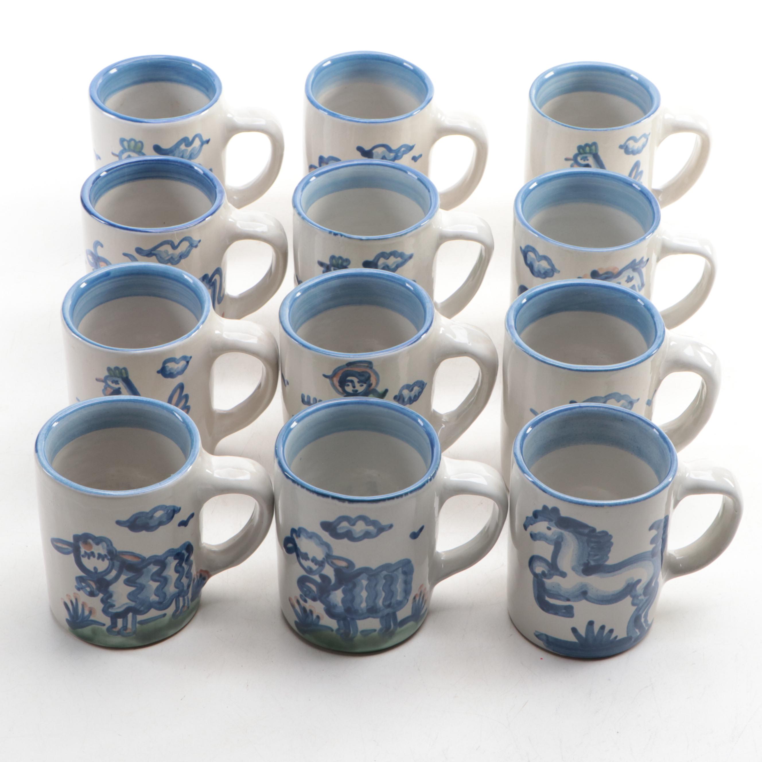 M. A. Hadley Stoneware "Country Scene" Mugs