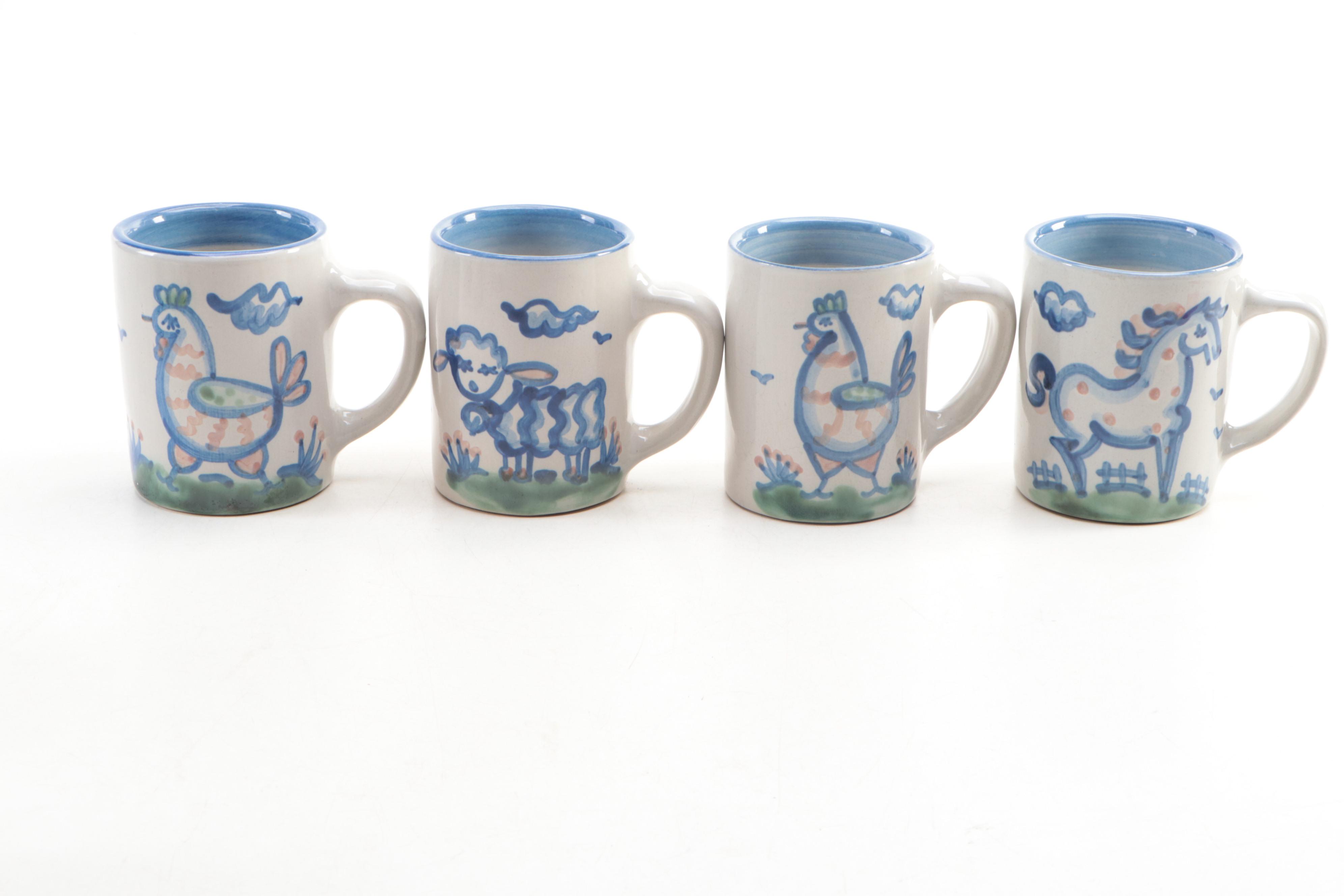 M. A. Hadley Stoneware "Country Scene" Mugs