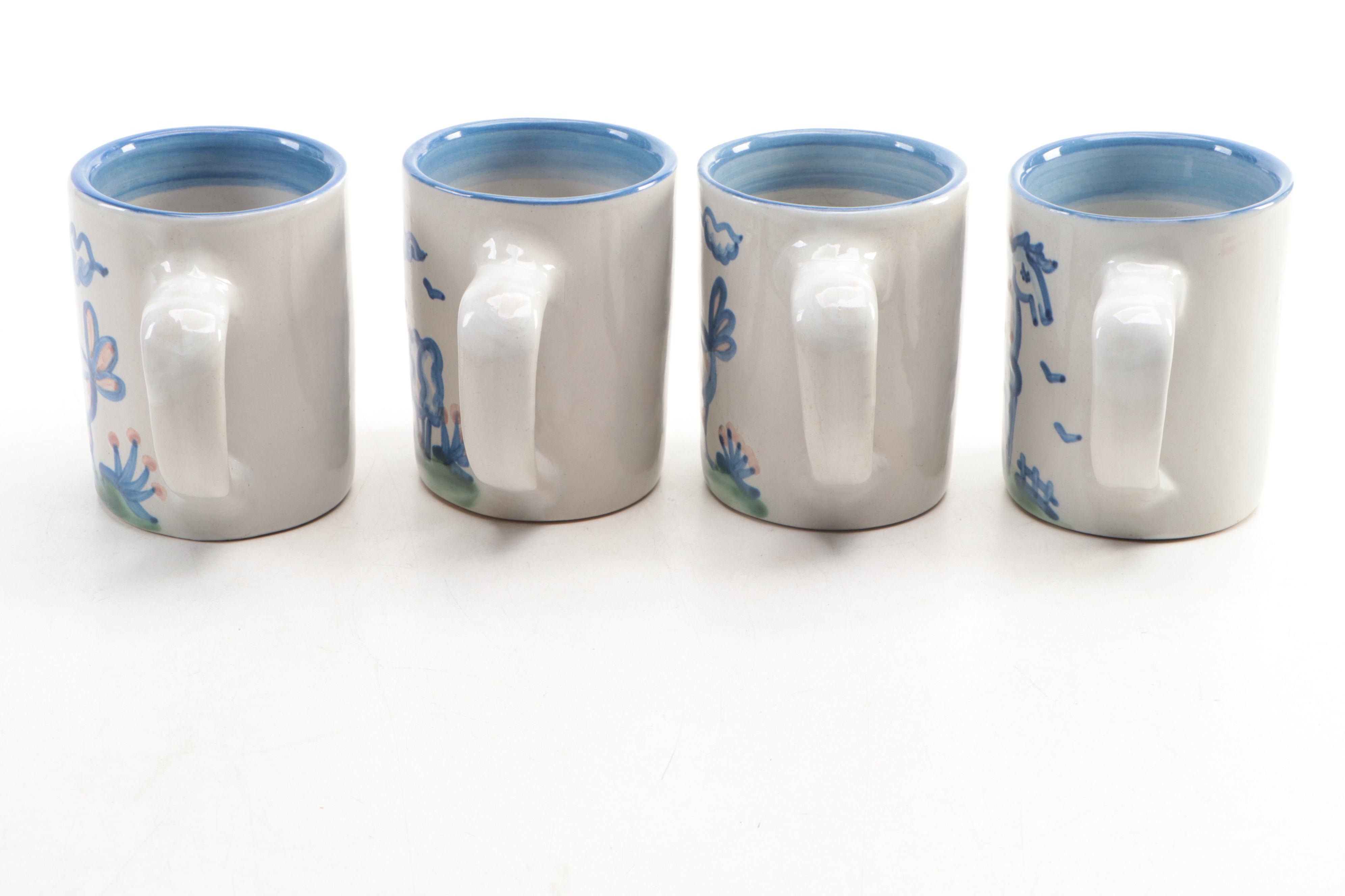 M. A. Hadley Stoneware "Country Scene" Mugs