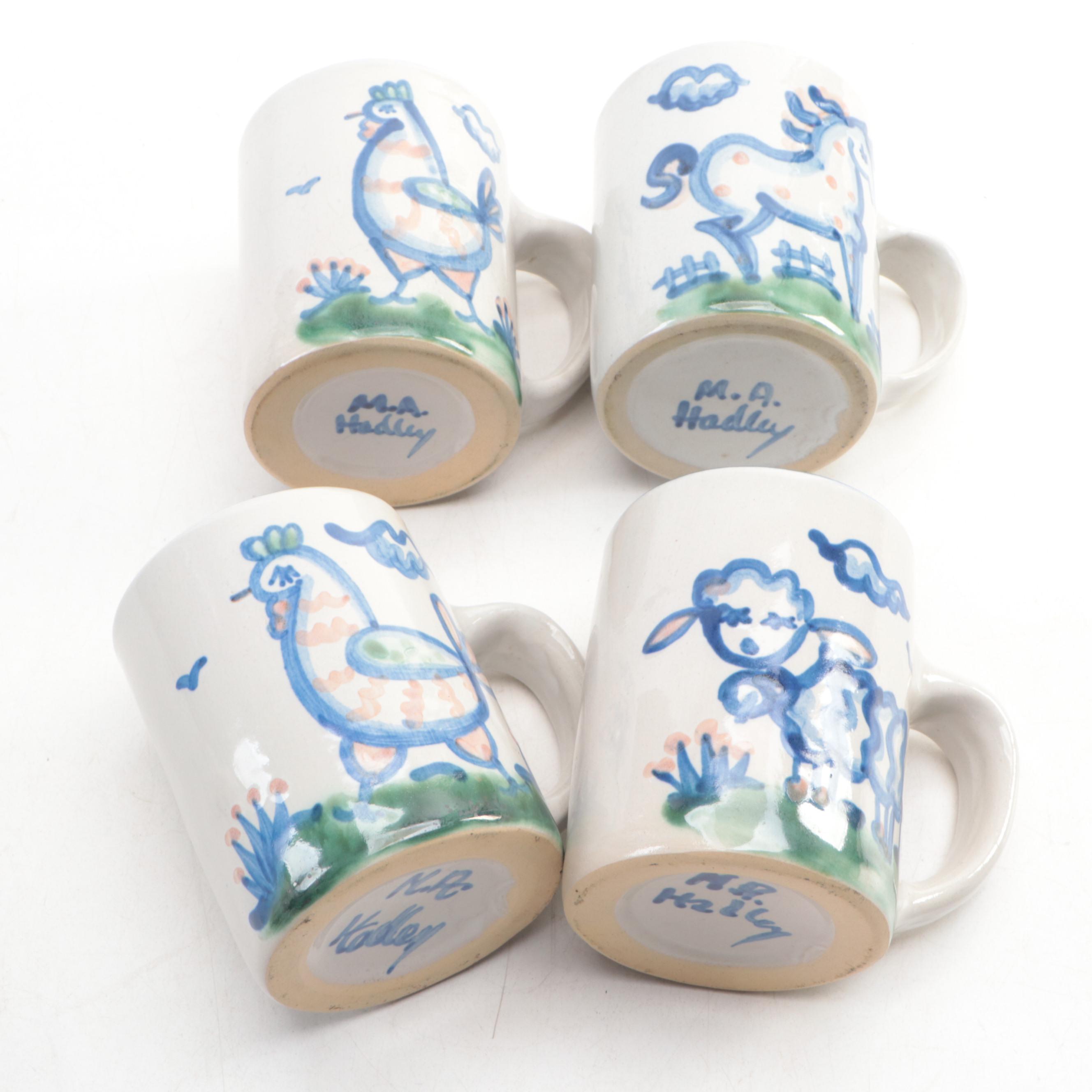 M. A. Hadley Stoneware "Country Scene" Mugs