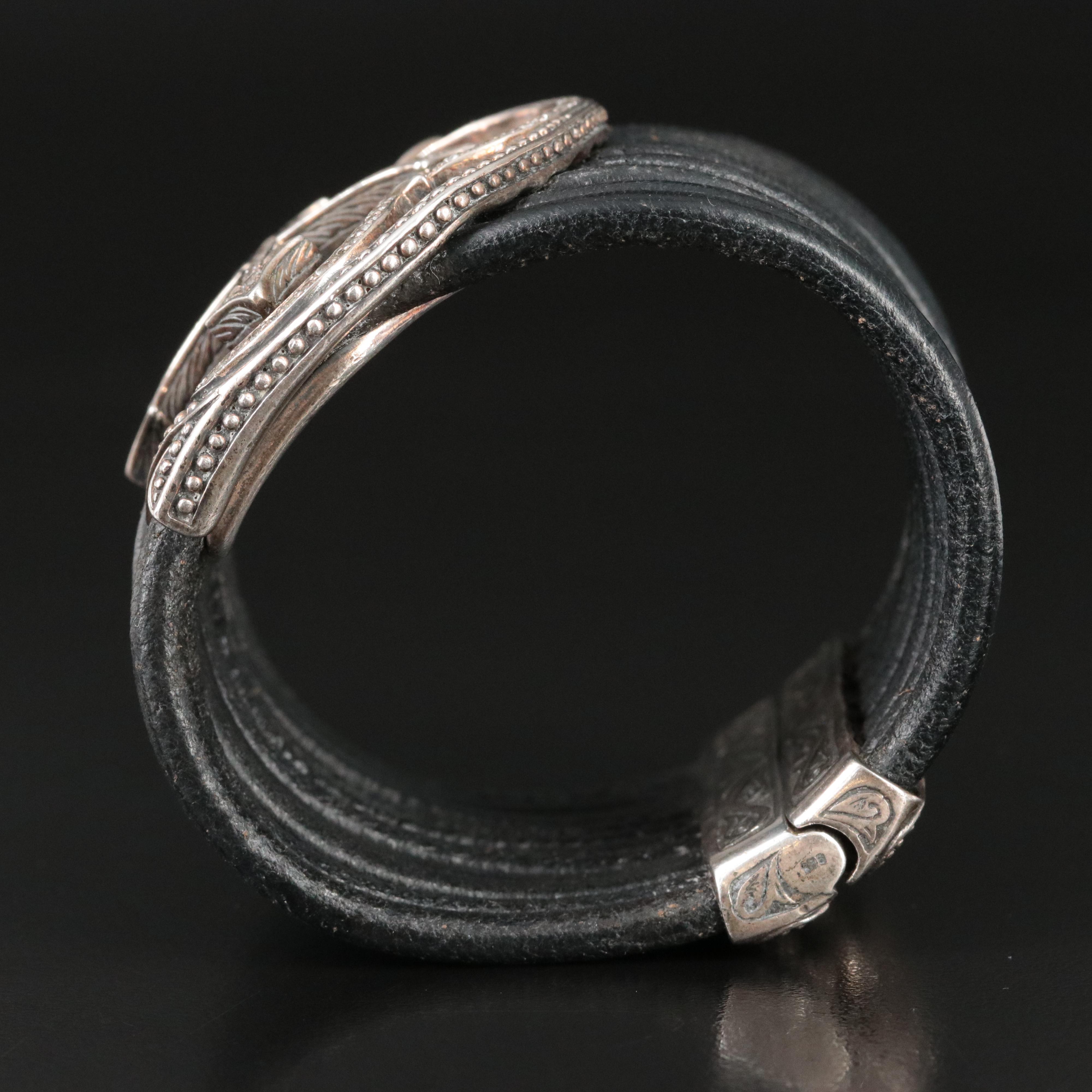 Scott Kay Sterling White Sapphire Maltese Cross Wide Leather Bracelet