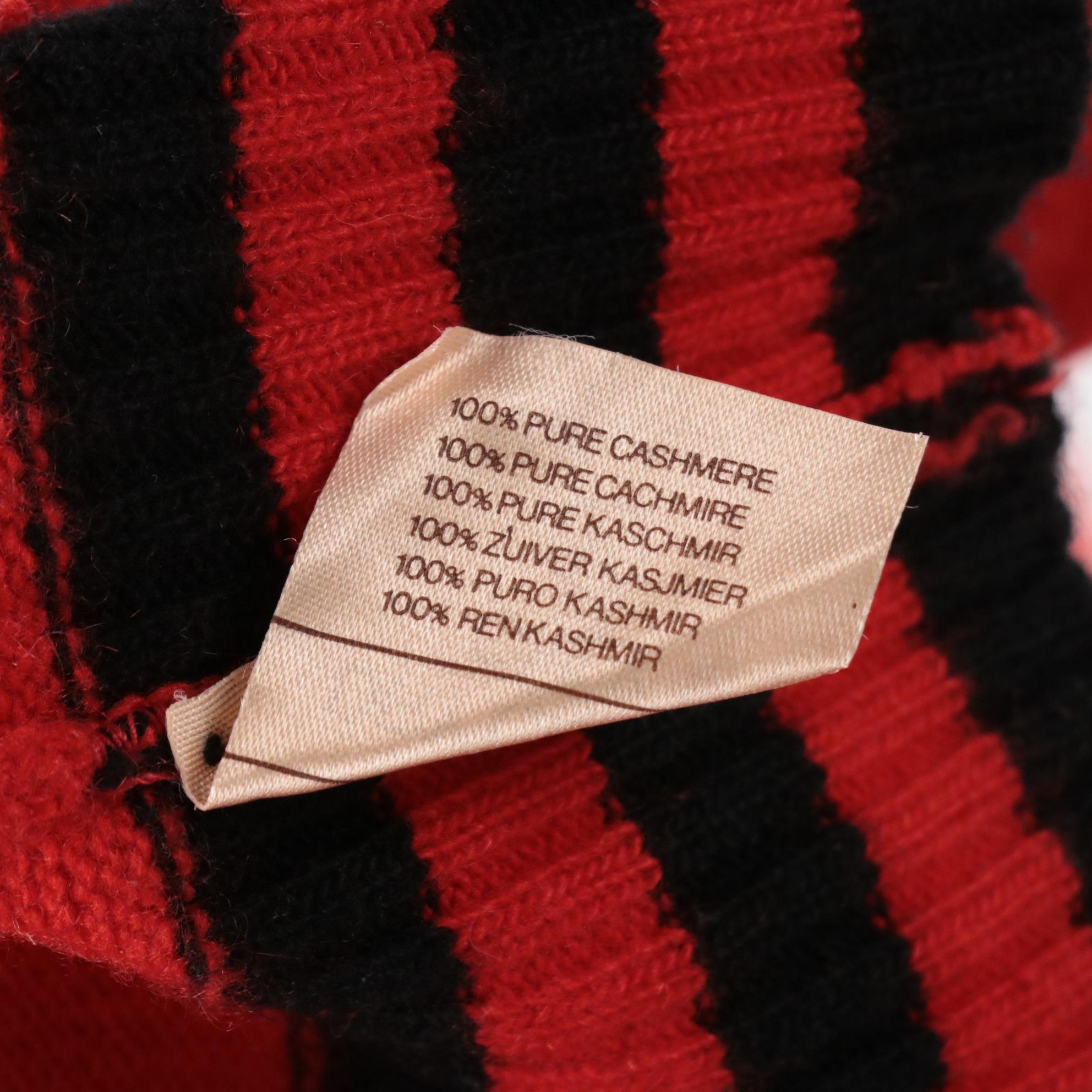 Chanel Vintage Red Cashmere Cardigan Sweater with Navy Trim, Late 20th Century