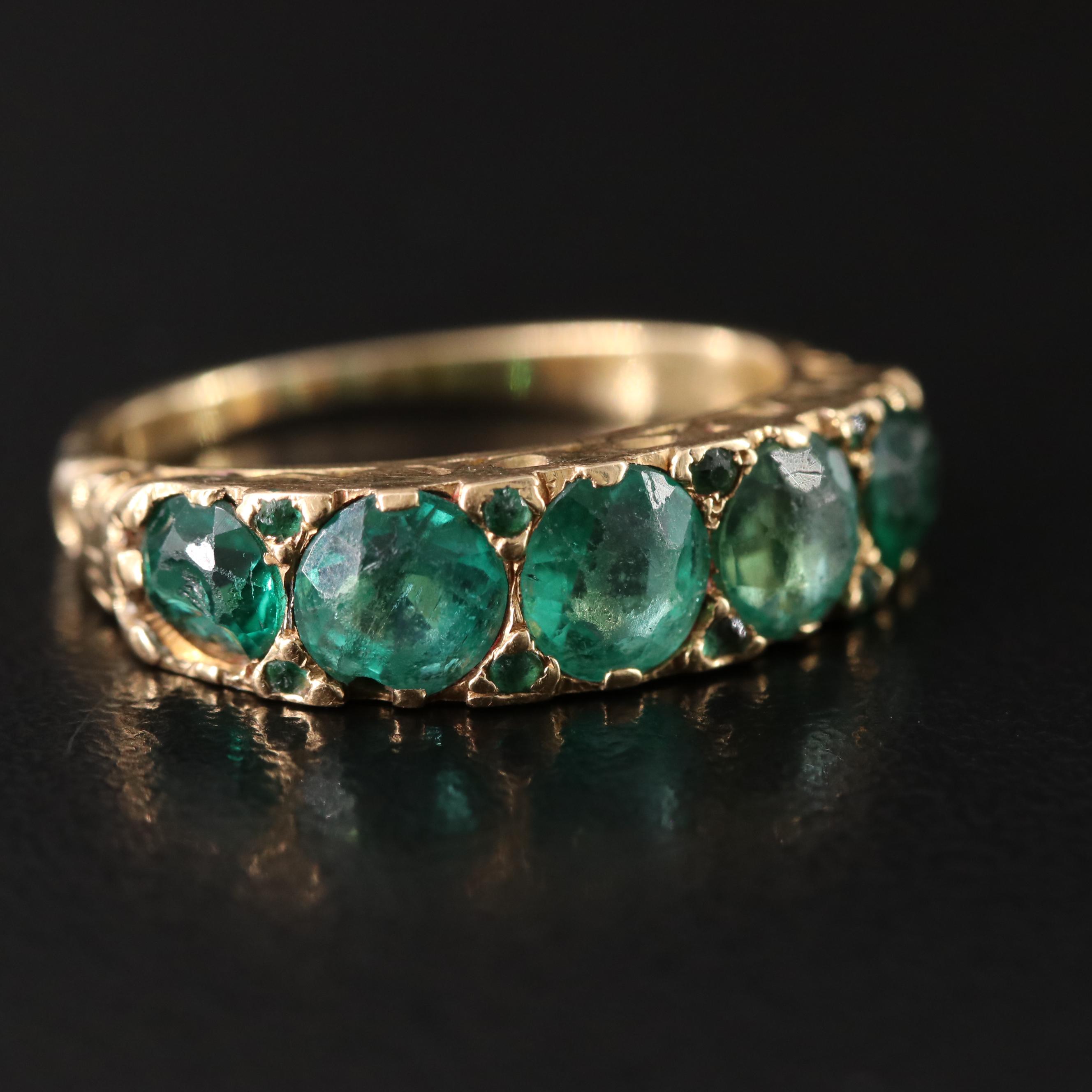 Tiffany & Co. Edwardian 18K Emerald and 4.13 CTW Diamond Three Ring Set