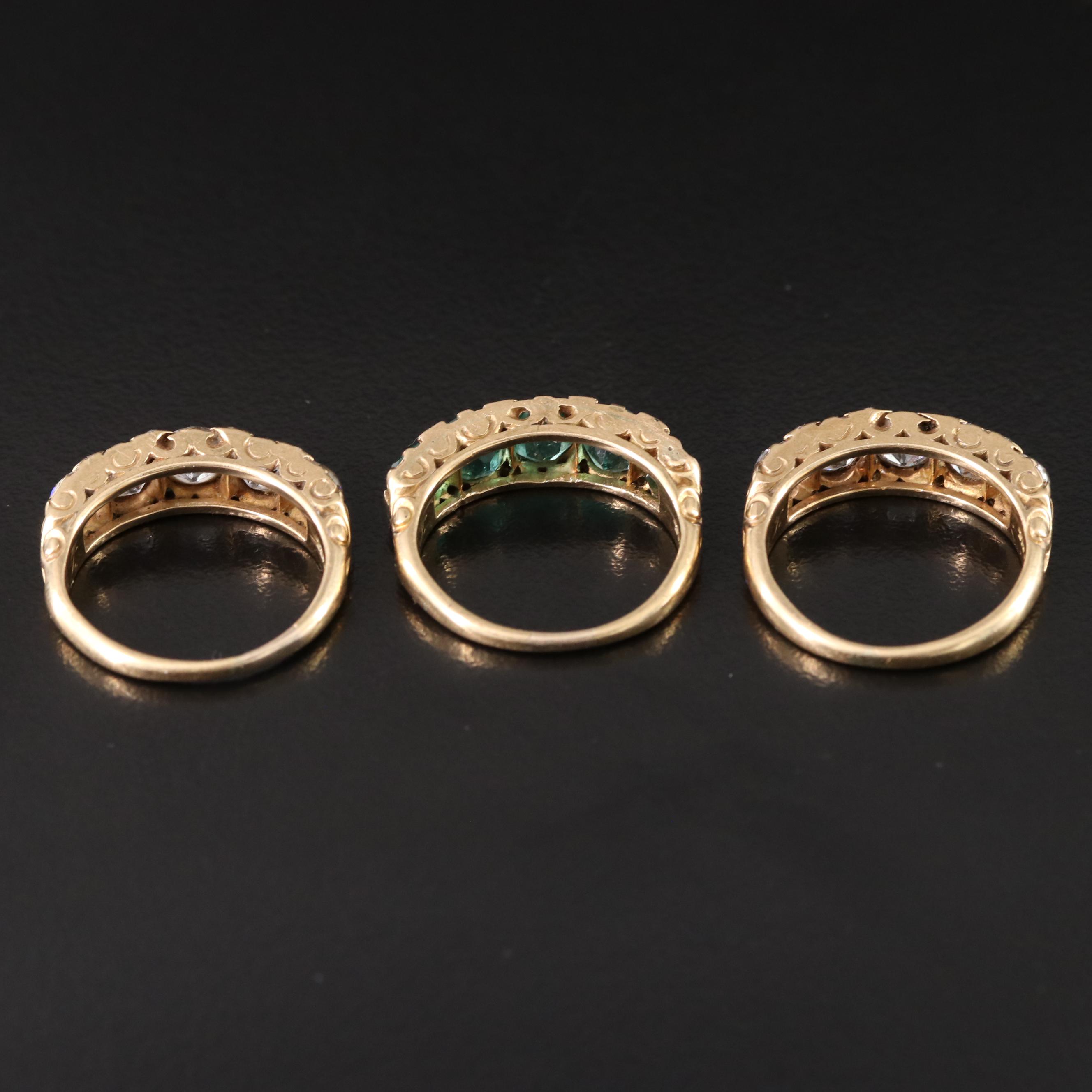 Tiffany & Co. Edwardian 18K Emerald and 4.13 CTW Diamond Three Ring Set
