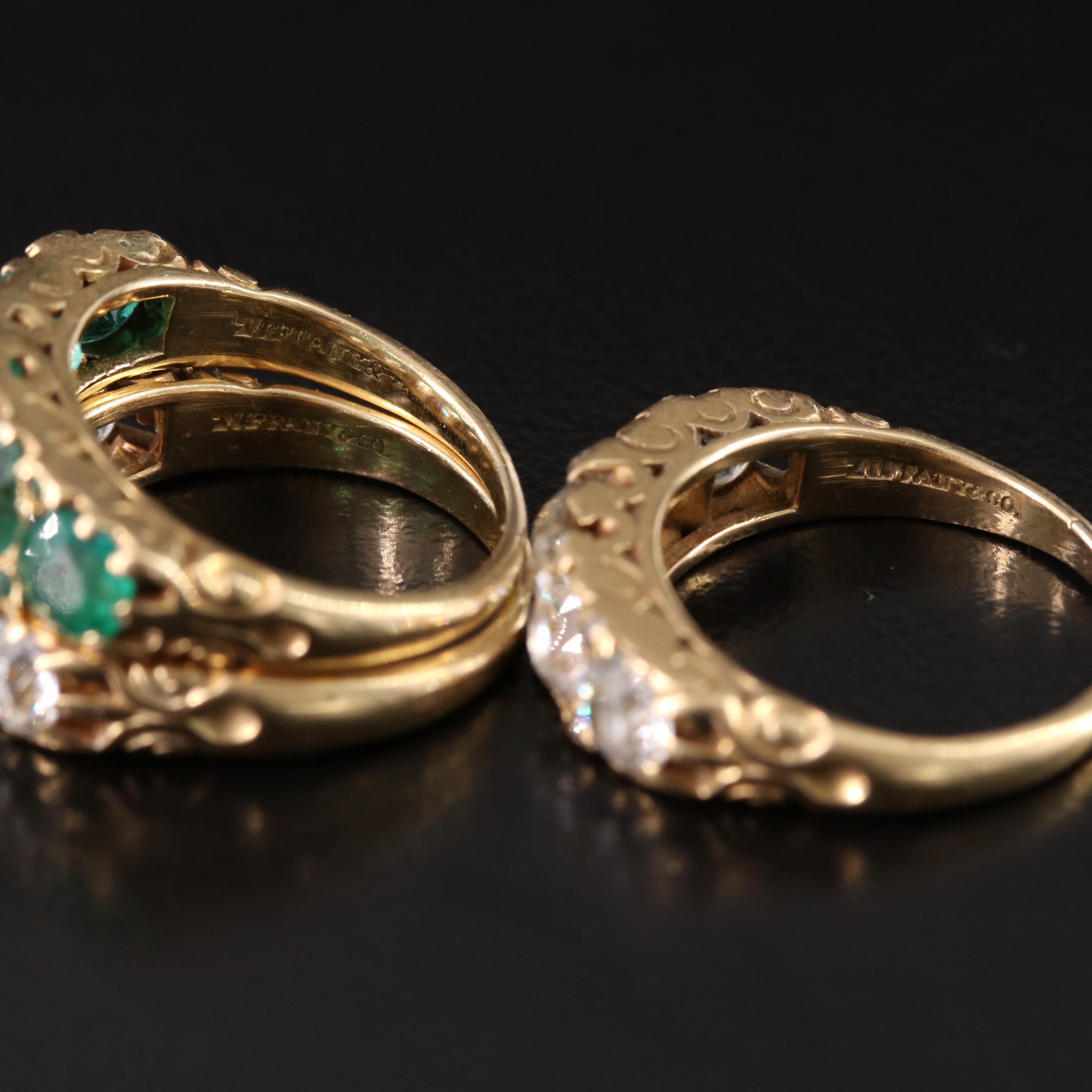 Tiffany & Co. Edwardian 18K Emerald and 4.13 CTW Diamond Three Ring Set